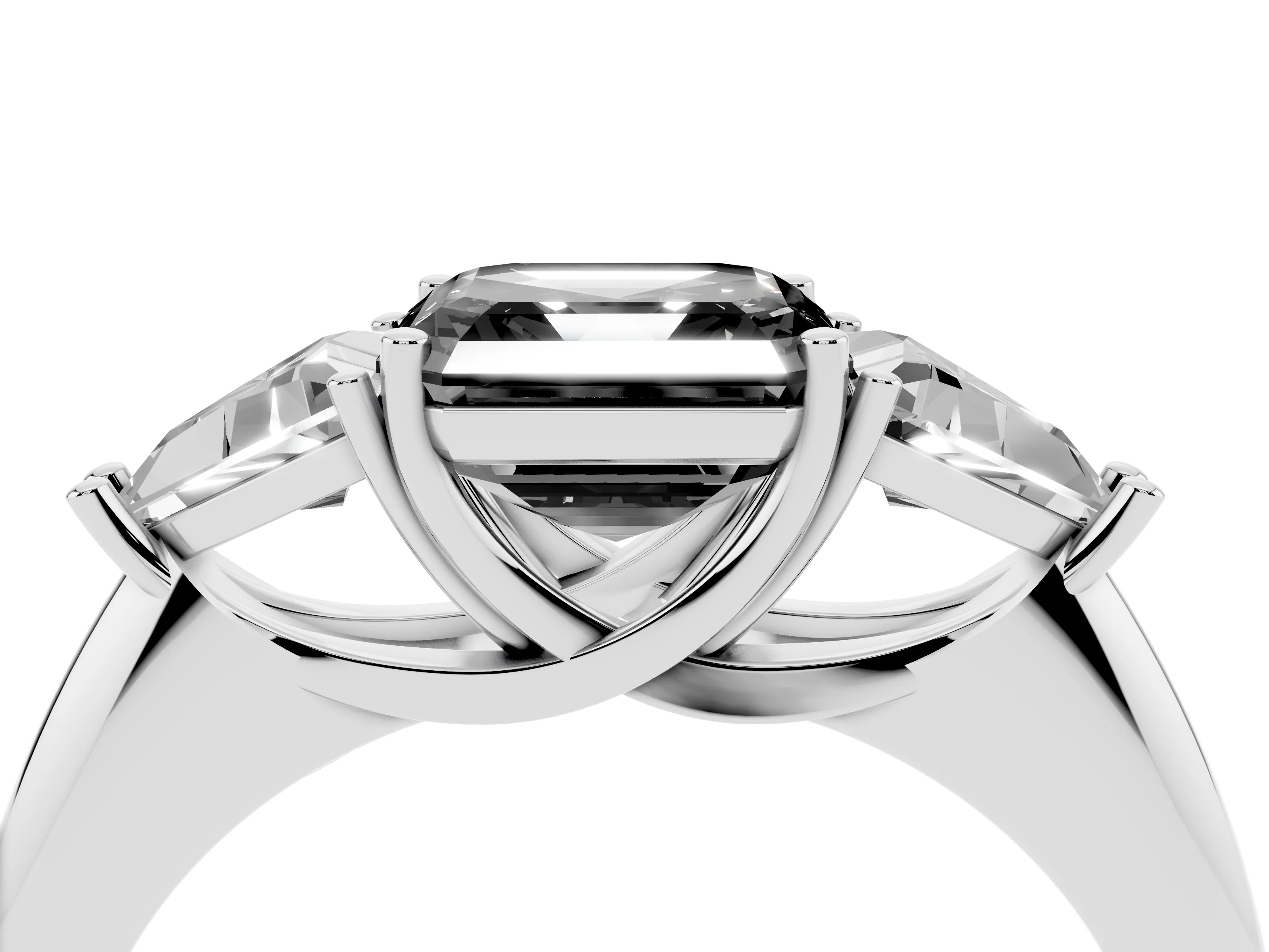 Fancy Black Asscher Cut Diamond Three-Stone Engagement Ring Set in Platinum with Trillion Side Stones