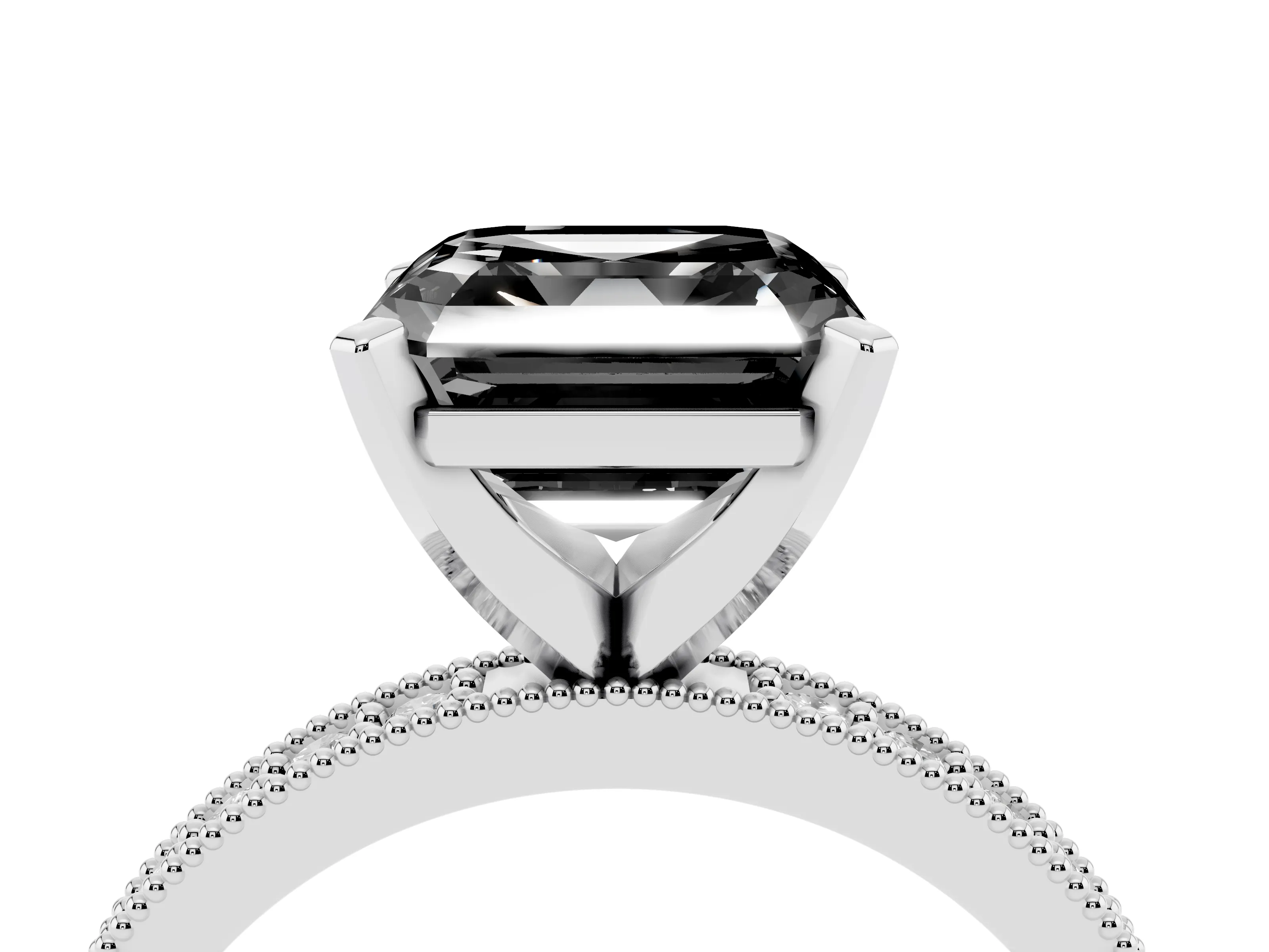 Fancy Black Asscher Cut Diamond Milgrain Pavé Engagement Ring Set in Platinum with Prong Setting