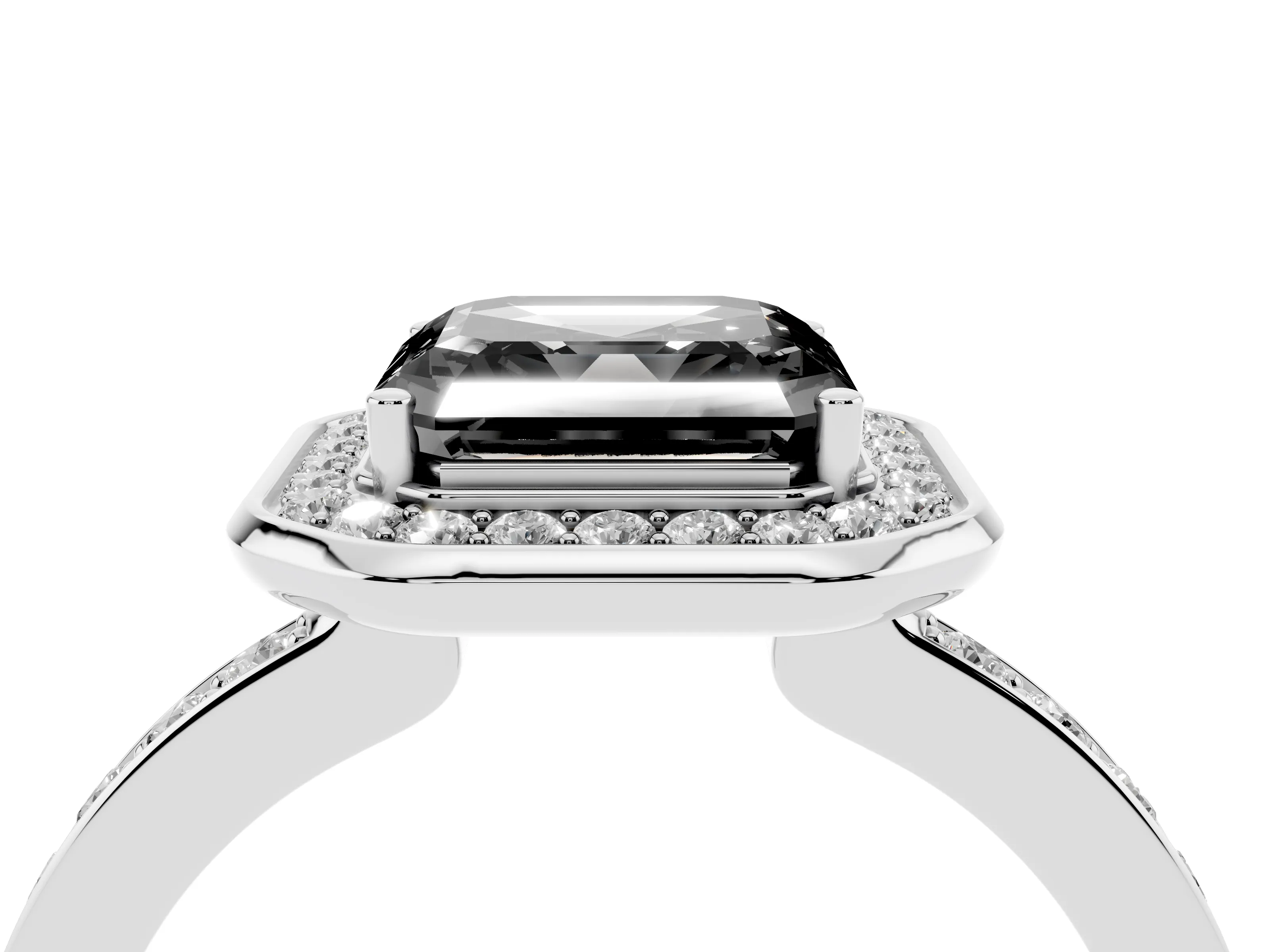 Fancy Black Asscher Cut Diamond Halo Ring Set in Silver with Bezel Frame and Pavé Band