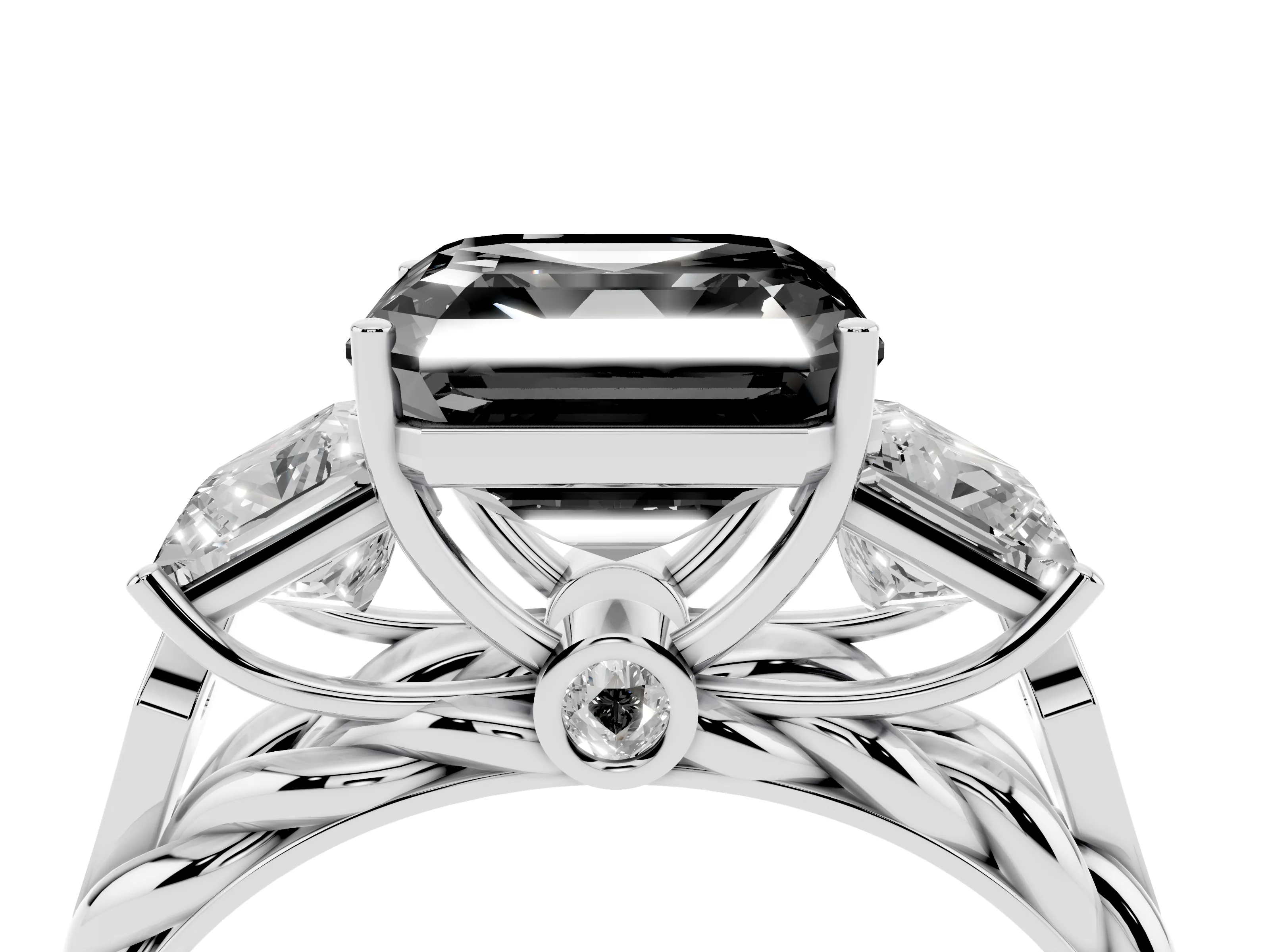 Fancy Black Asscher Cut Diamond Three-Stone Ring Set in Silver with Braided Band
