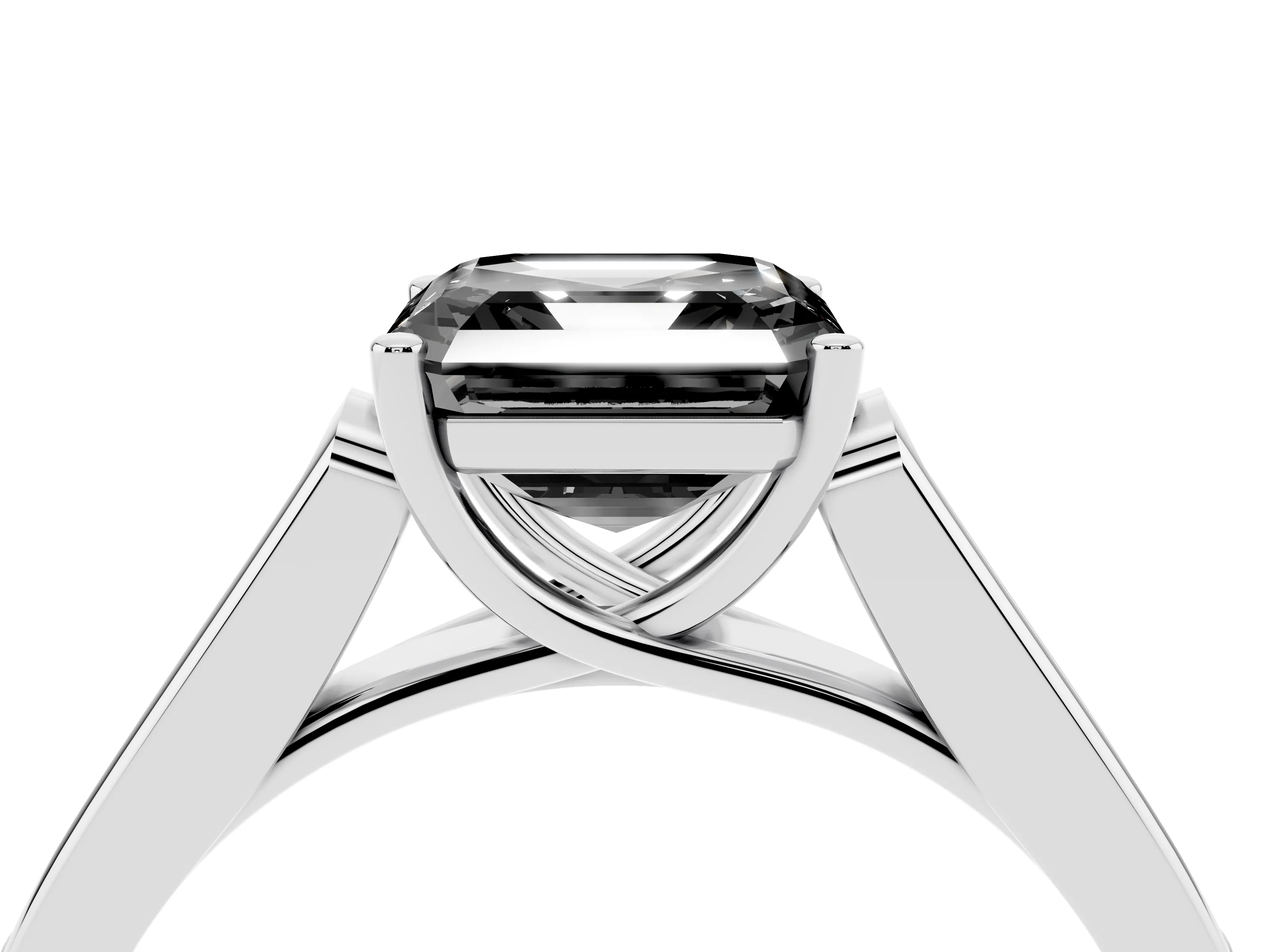 Fancy Black Asscher Cut Diamond Solitaire Cathedral Engagement Ring Set in White gold with Channel-Set Band and Prong Setting