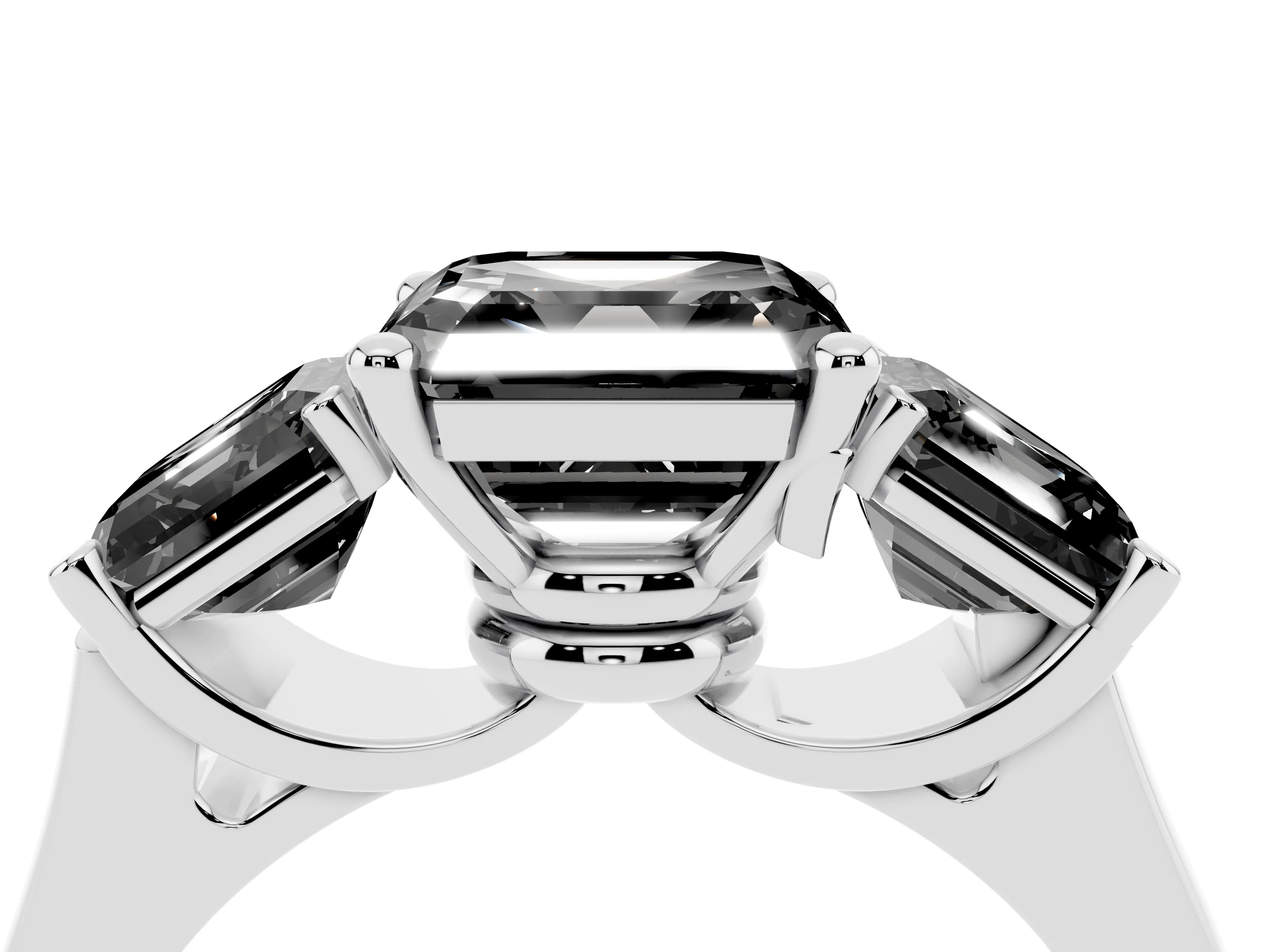 Fancy Black Asscher Cut Diamond Three-Stone Trellis Ring Set in White gold with Comfort Fit Band