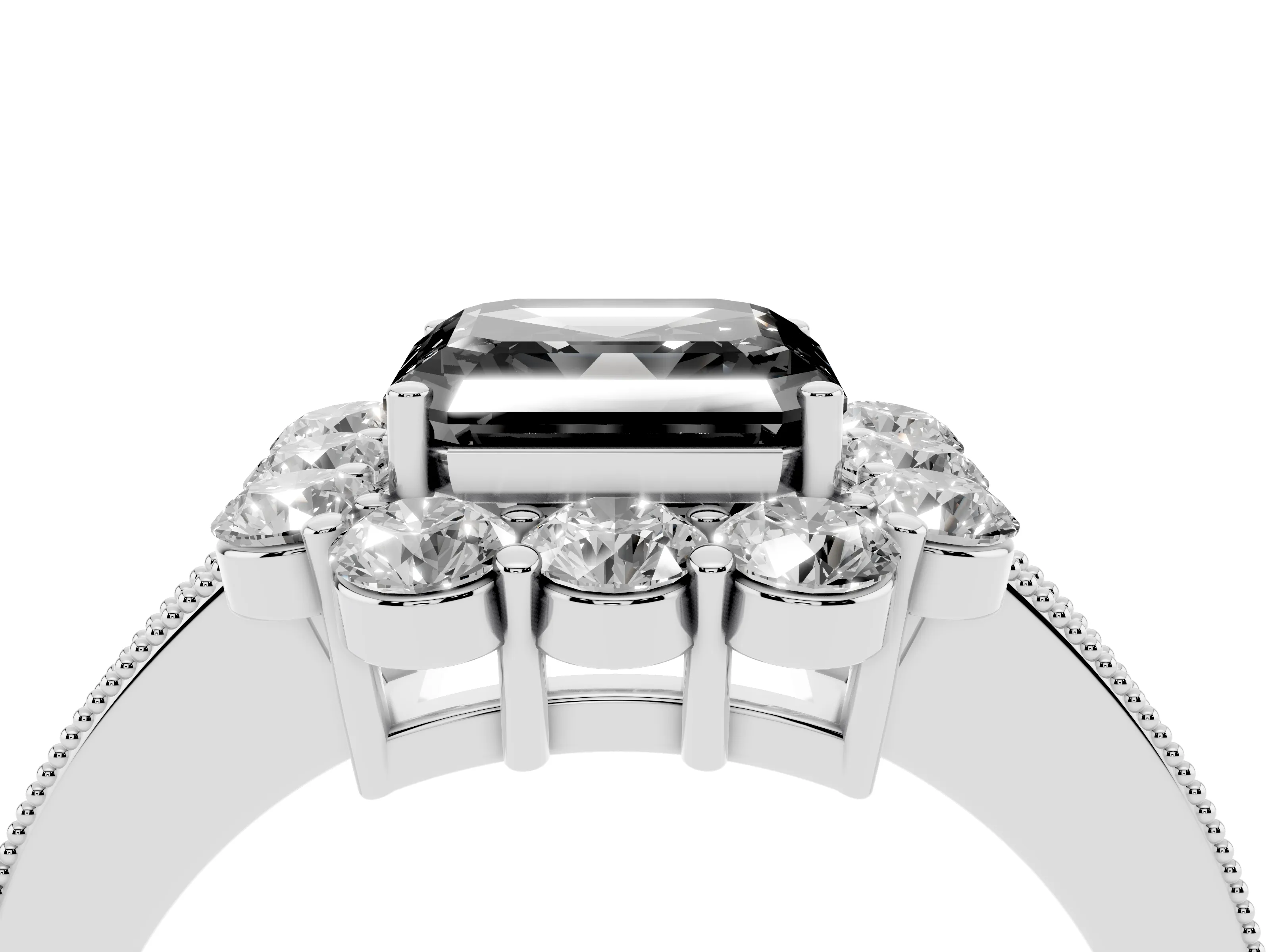 Fancy Black Asscher Cut Diamond Halo Pavé Engagement Ring Set in Platinum with Milgrain Detailing