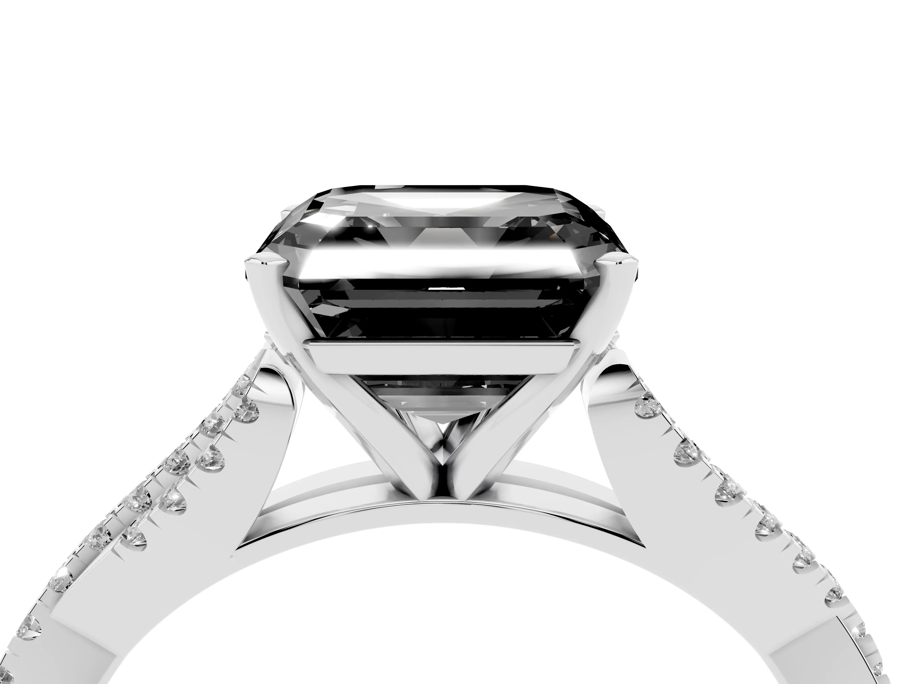 Fancy Black Asscher Cut Diamond Solitaire Engagement Ring Set in White gold with Twisted Pavé Band and Prong Setting