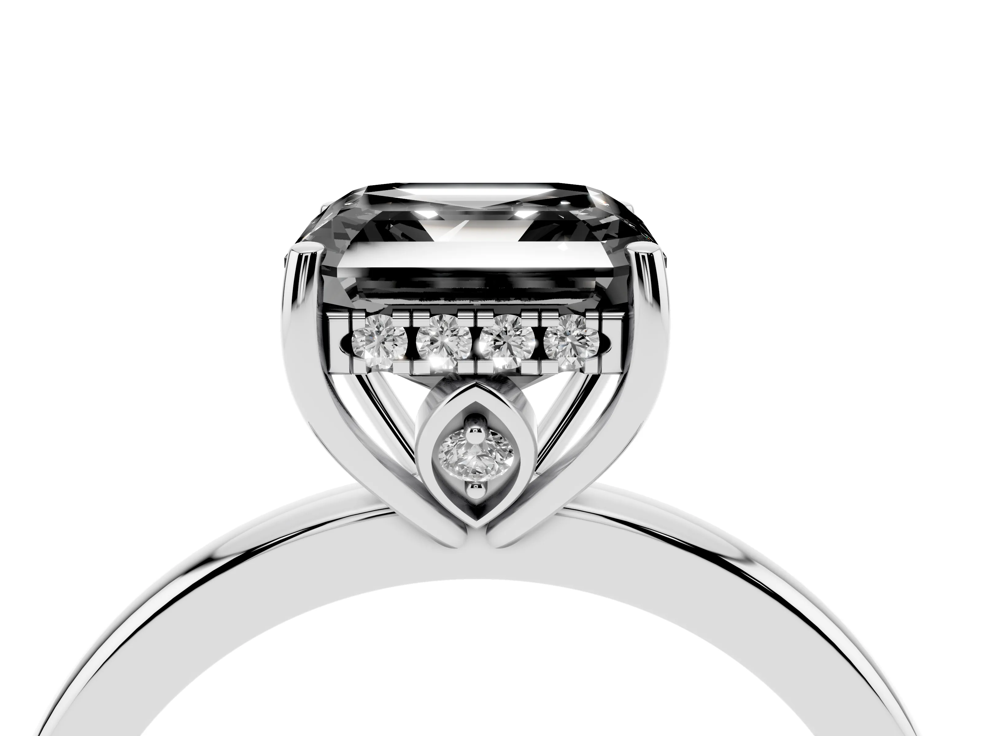 Fancy Black Asscher Cut Diamond Solitaire Ring Set in Silver with Plain Band and Prong Setting