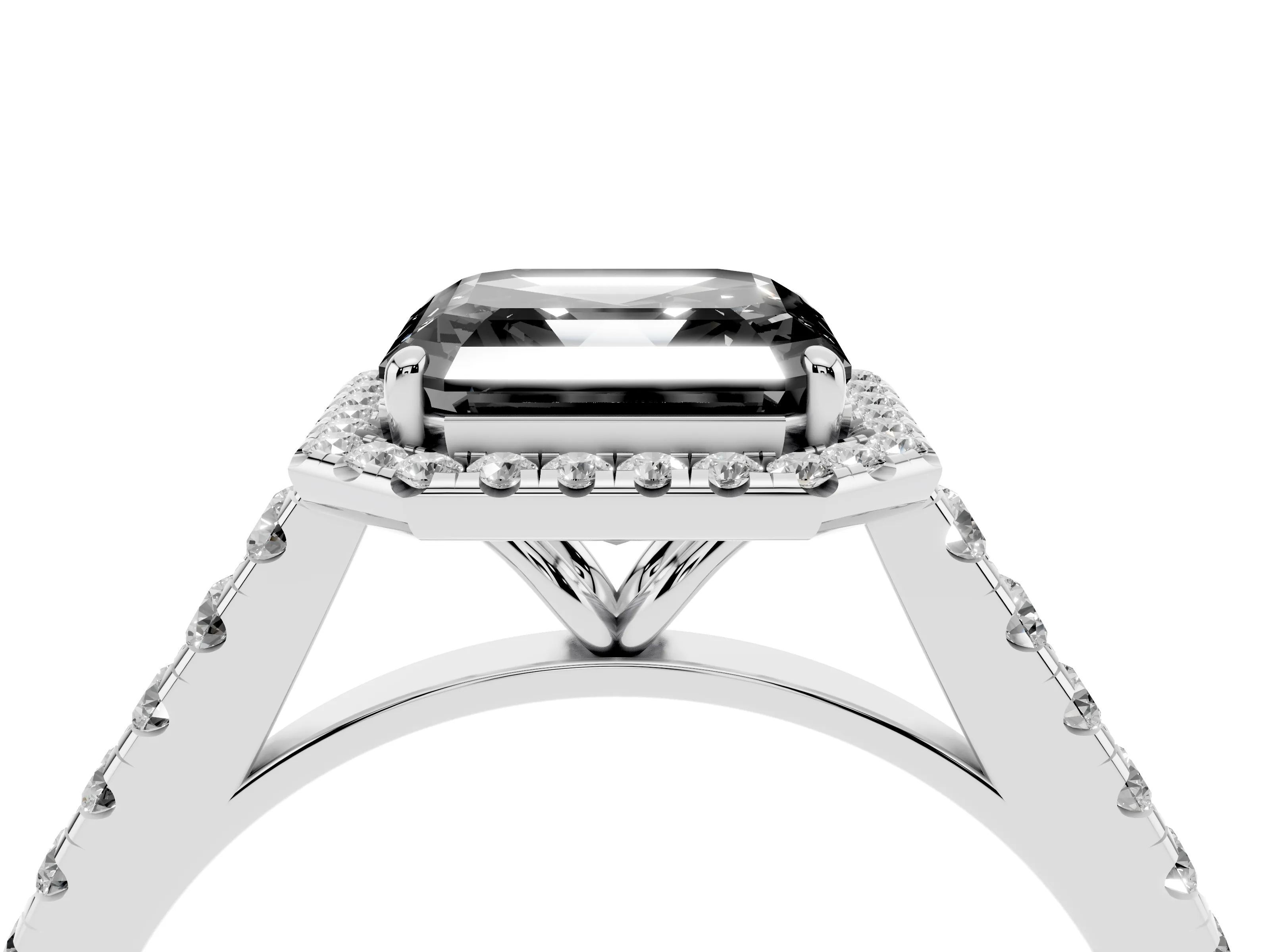 Fancy Black Asscher Cut Diamond Halo Pavé Engagement Ring Set in White gold with Prong Setting