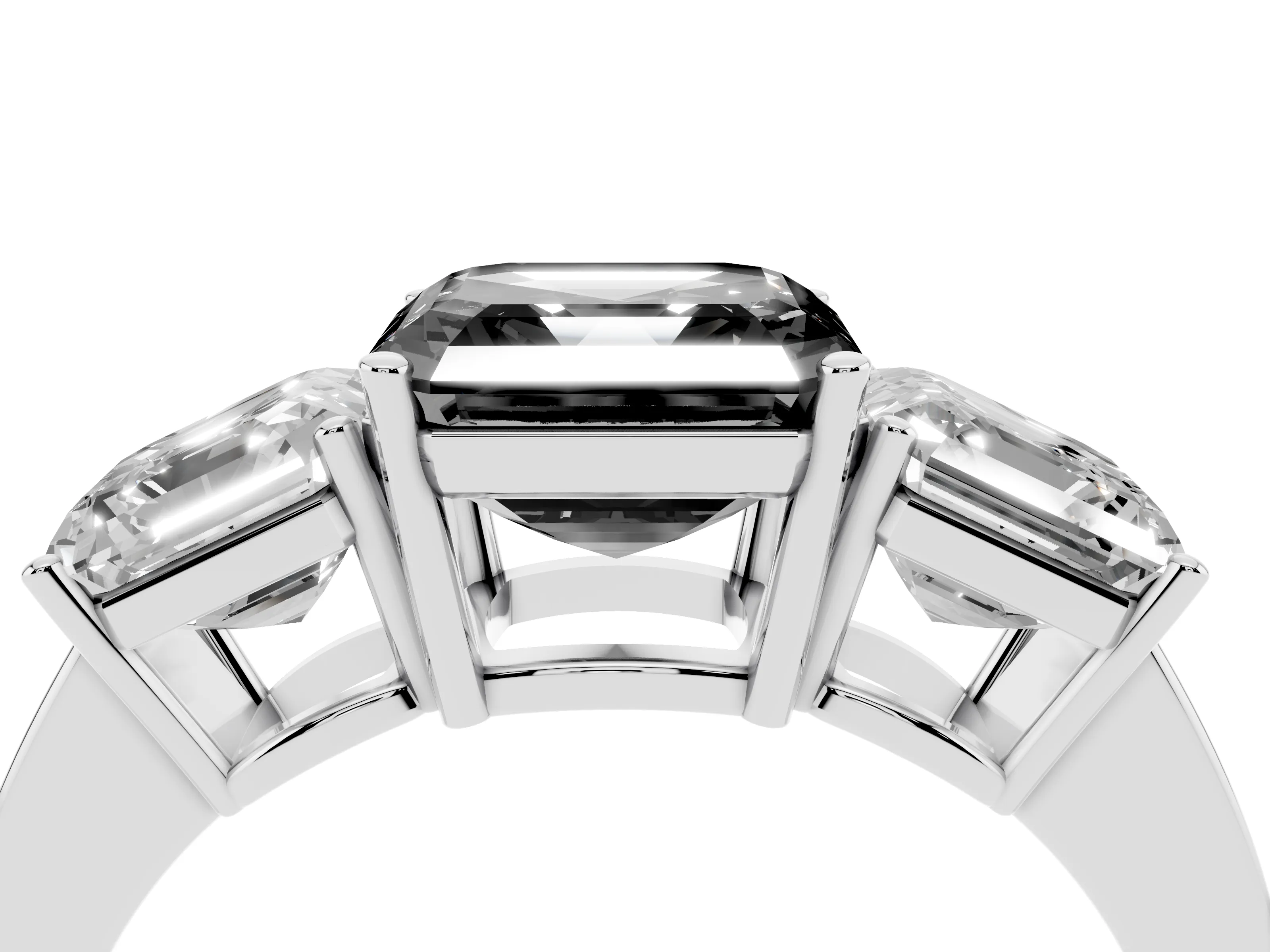 Fancy Black Asscher Cut Diamond Three-Stone Engagement Ring Set in White gold with Flat Band