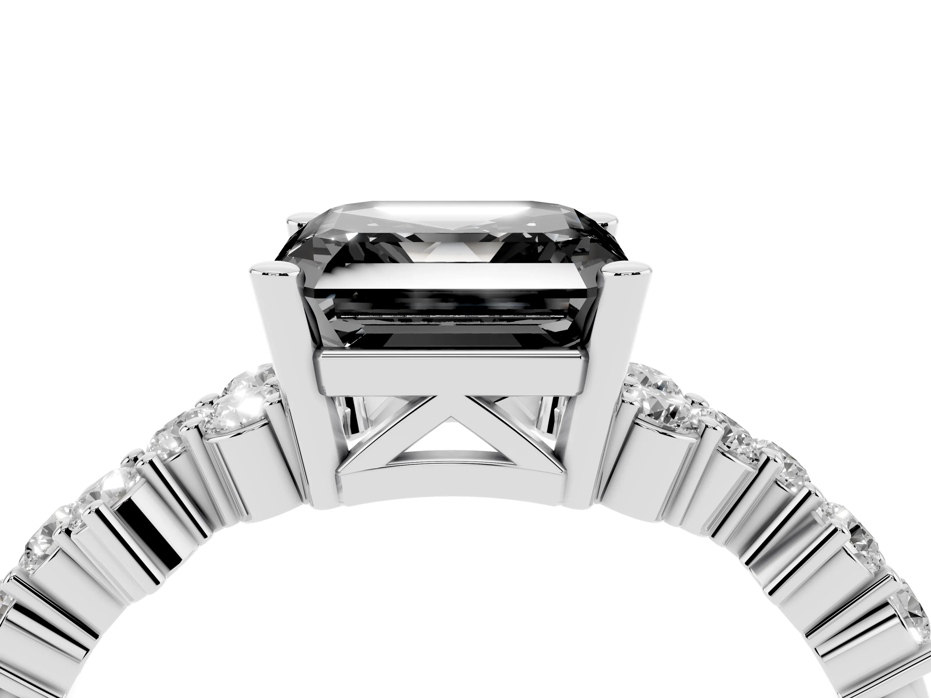 Fancy Black Asscher Cut Diamond Ring Set in Silver with Scattered Round Accents