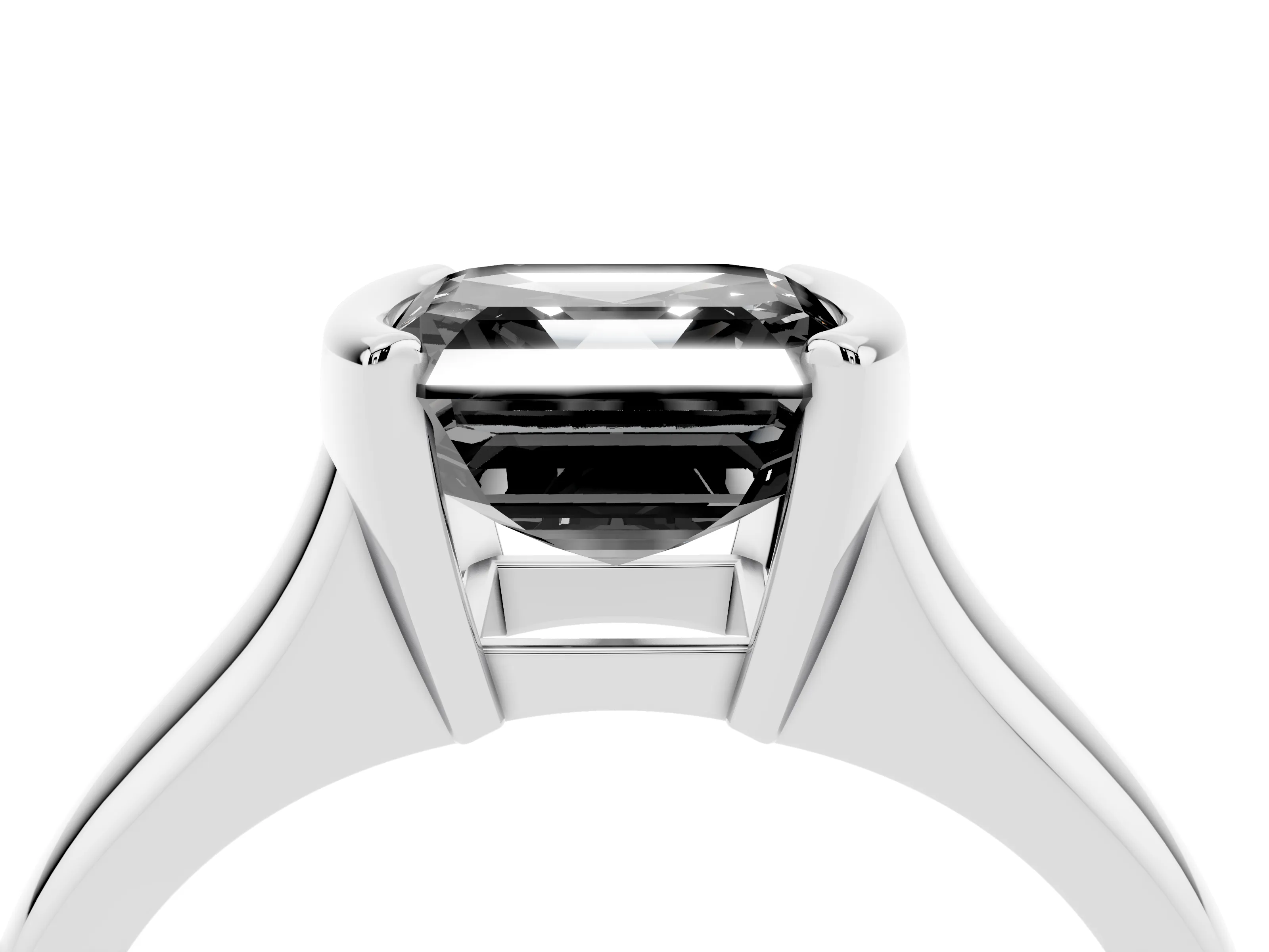 Fancy Black Asscher Cut Diamond Solitaire Tension Set Ring Set in Platinum with Split Shank Band