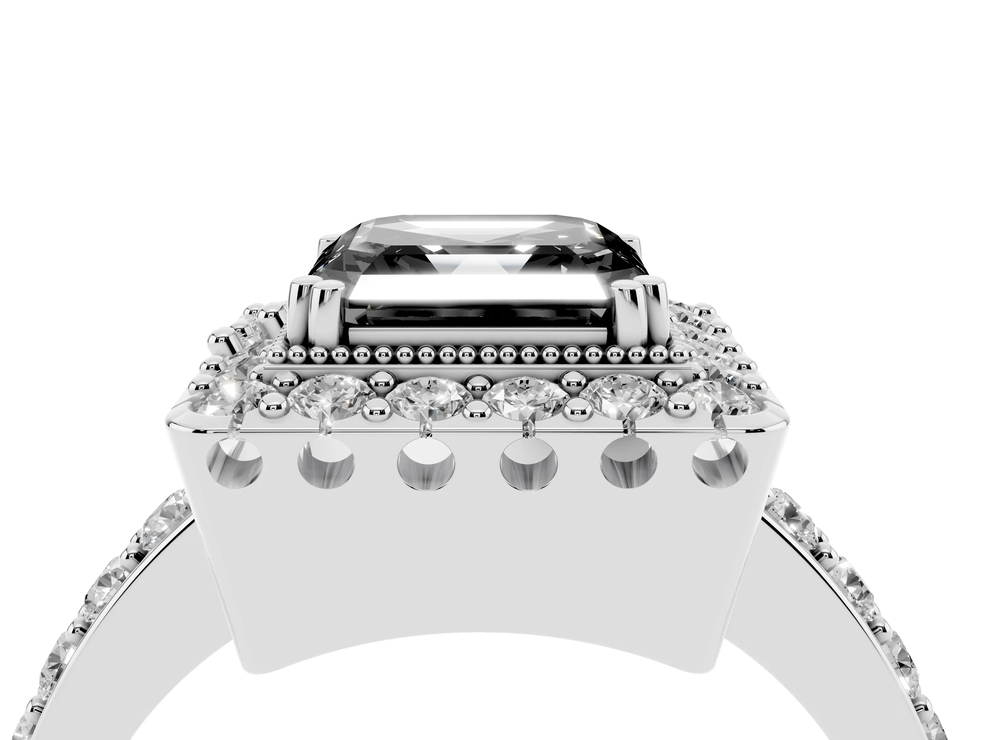 Fancy Black Asscher Cut Diamond Halo Ring Set in Silver with Pavé Shank and Prong Setting