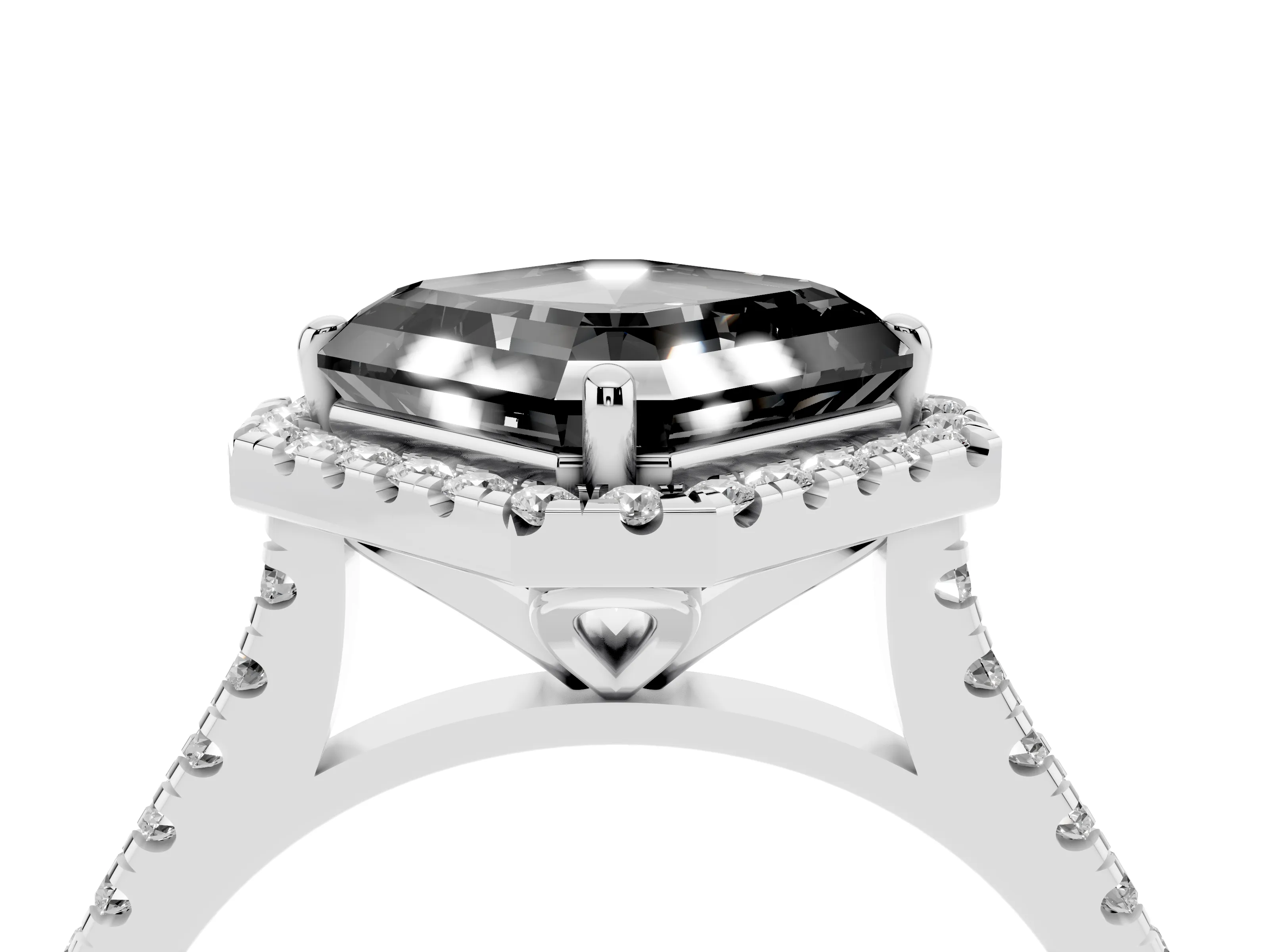 Fancy Black Asscher Cut Diamond Cushion Halo Ring Set in Silver with Pavé Band