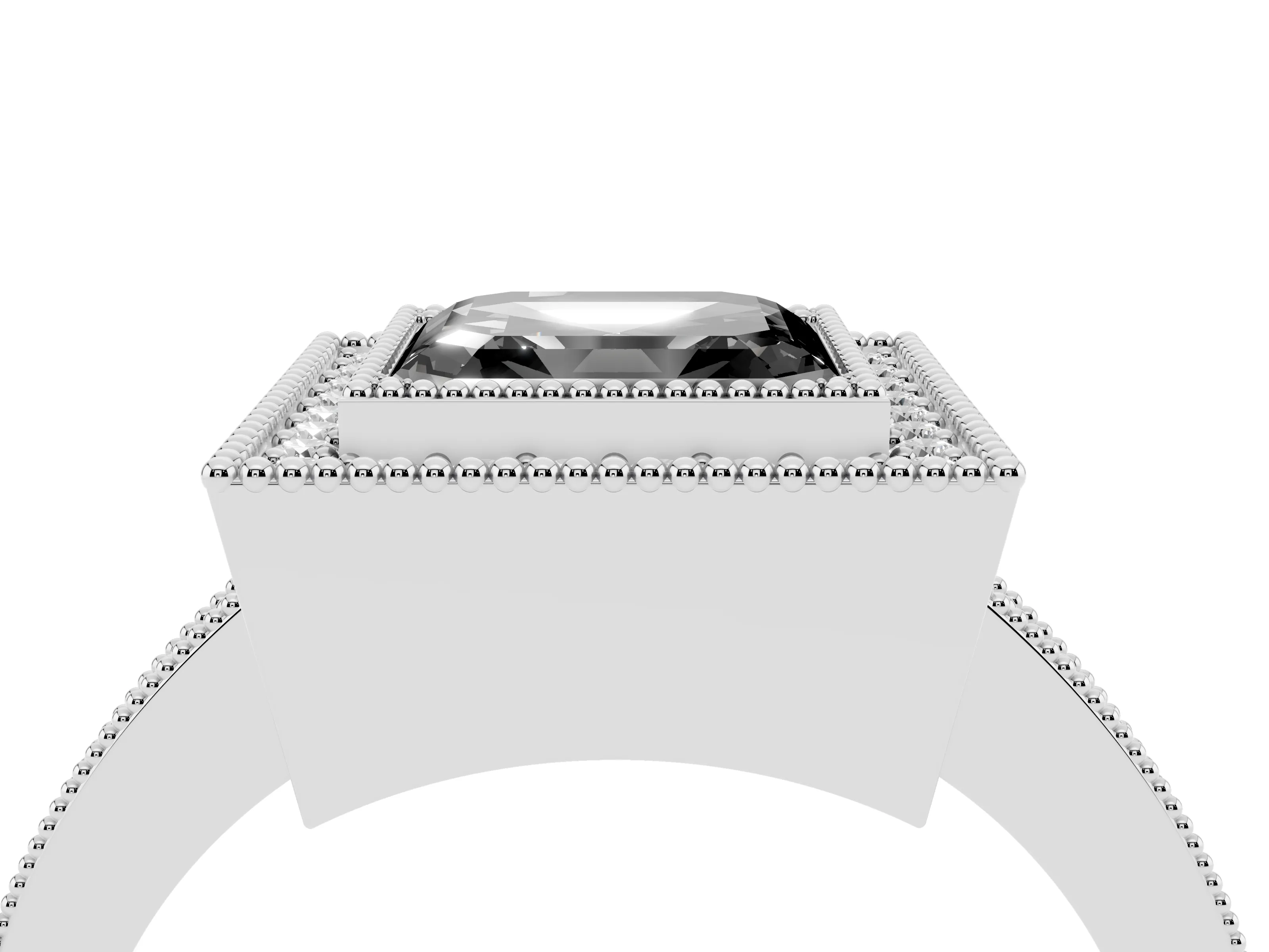 Fancy Black Asscher Cut Diamond Halo Engagement Ring Set in Platinum with Pavé Band and Round Halo Stones