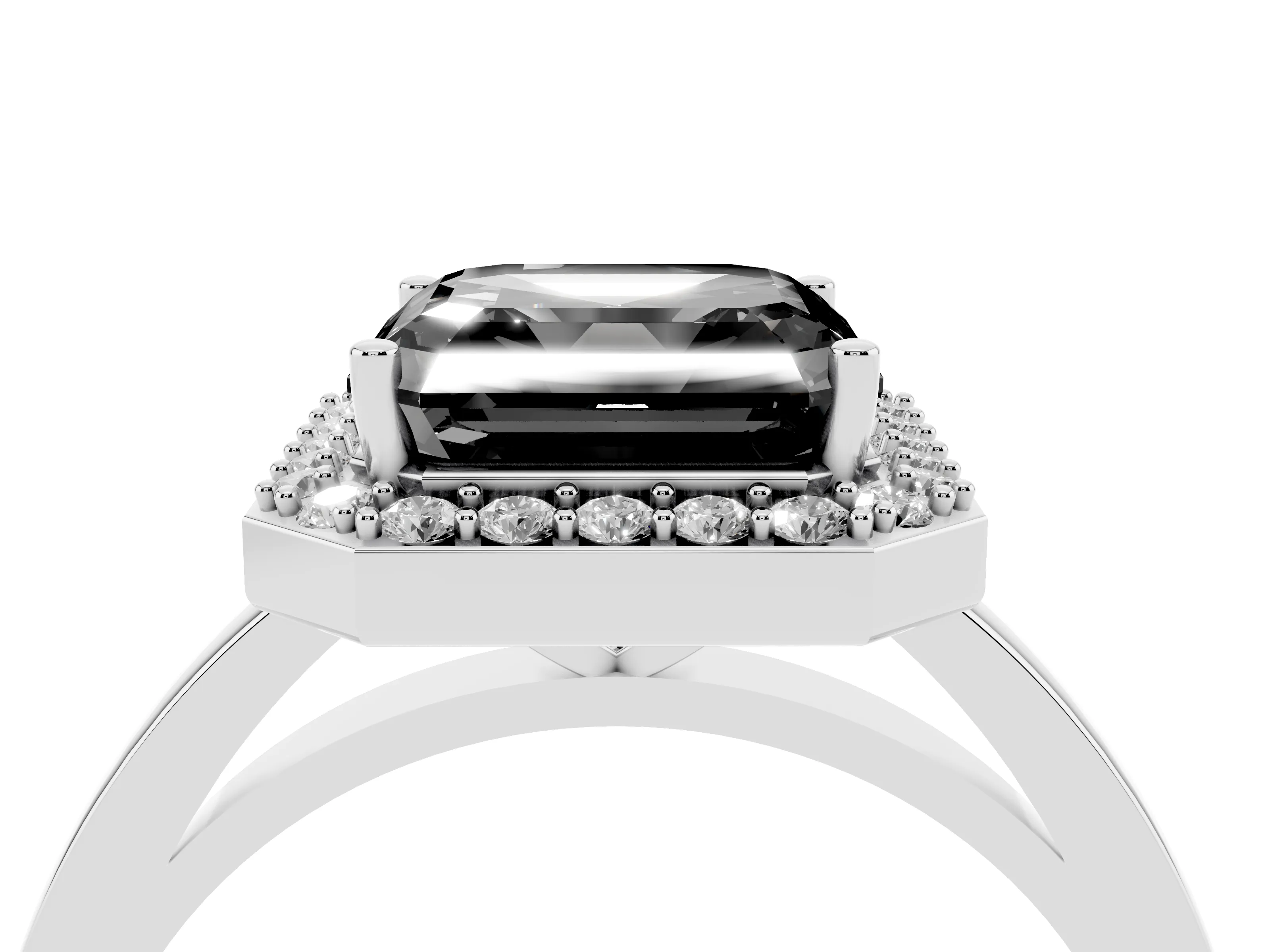 Fancy Black Asscher Cut Diamond Halo Ring Set in White gold with Solitaire Band and Prong Setting