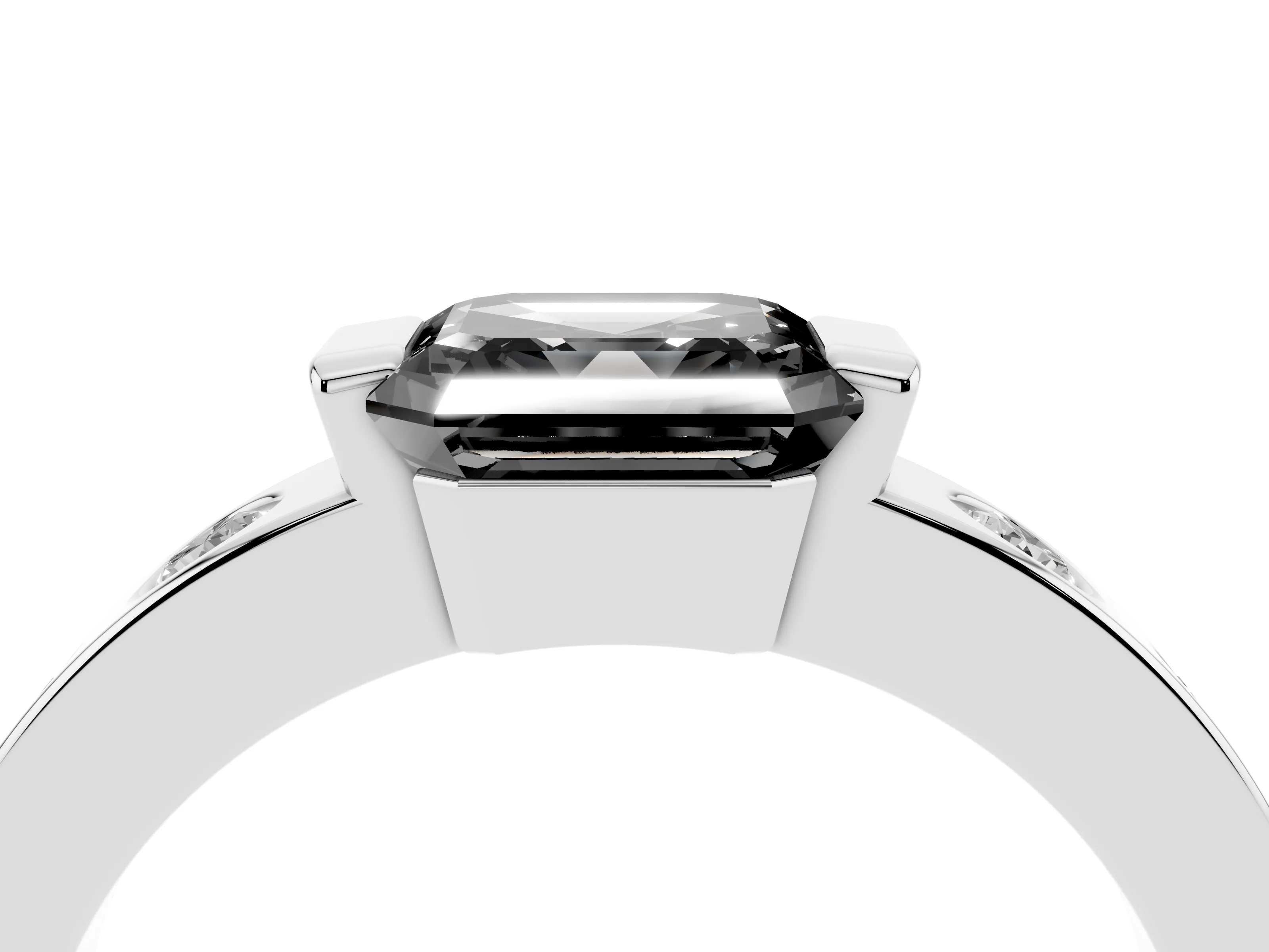 Fancy Black Asscher Cut Diamond Channel-Set Band Ring Set in Silver with Bezel Prong Setting