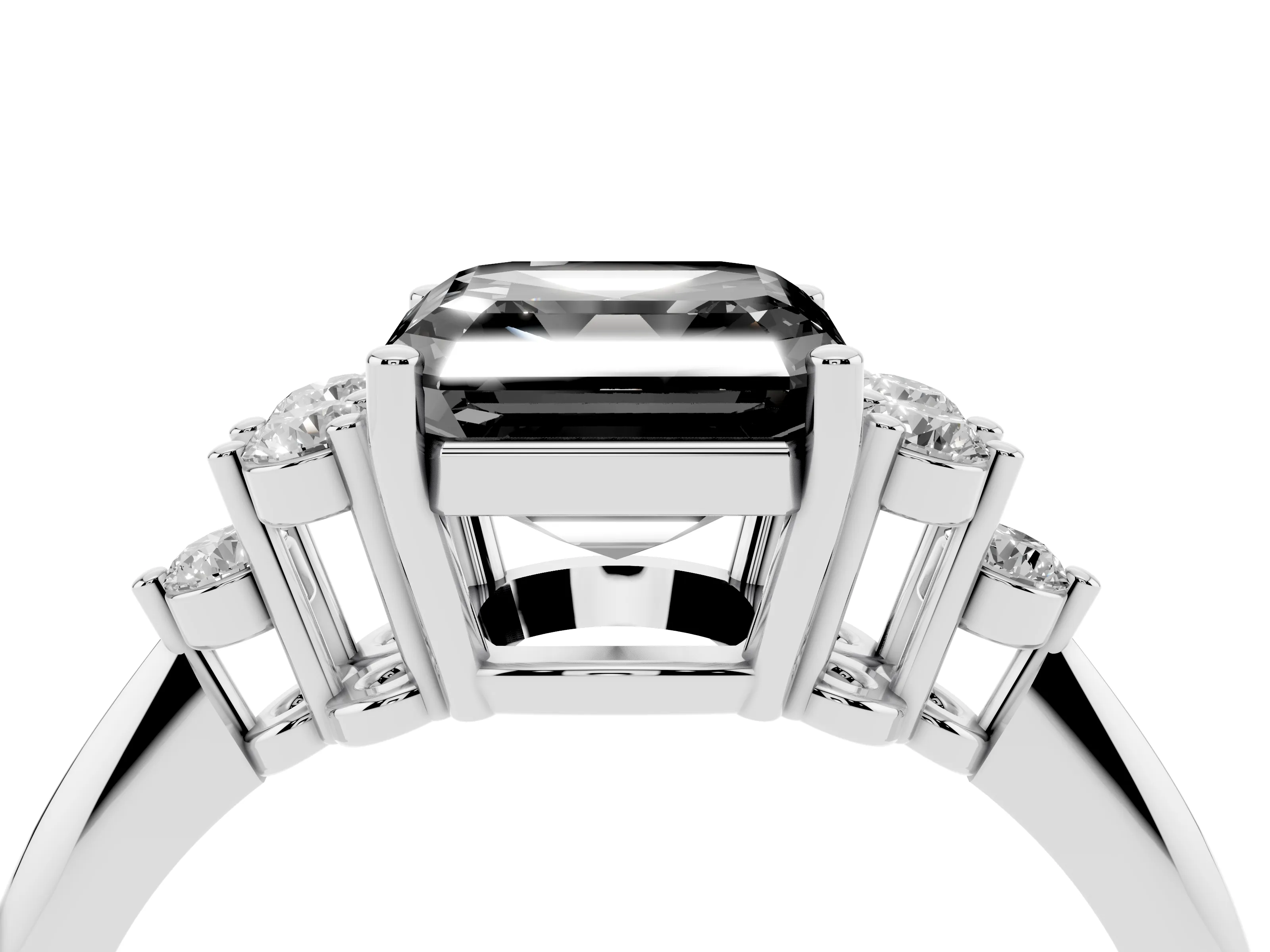 Fancy Black Asscher Cut Diamond Cluster Ring Set in White gold with Plain Band and Prong Setting