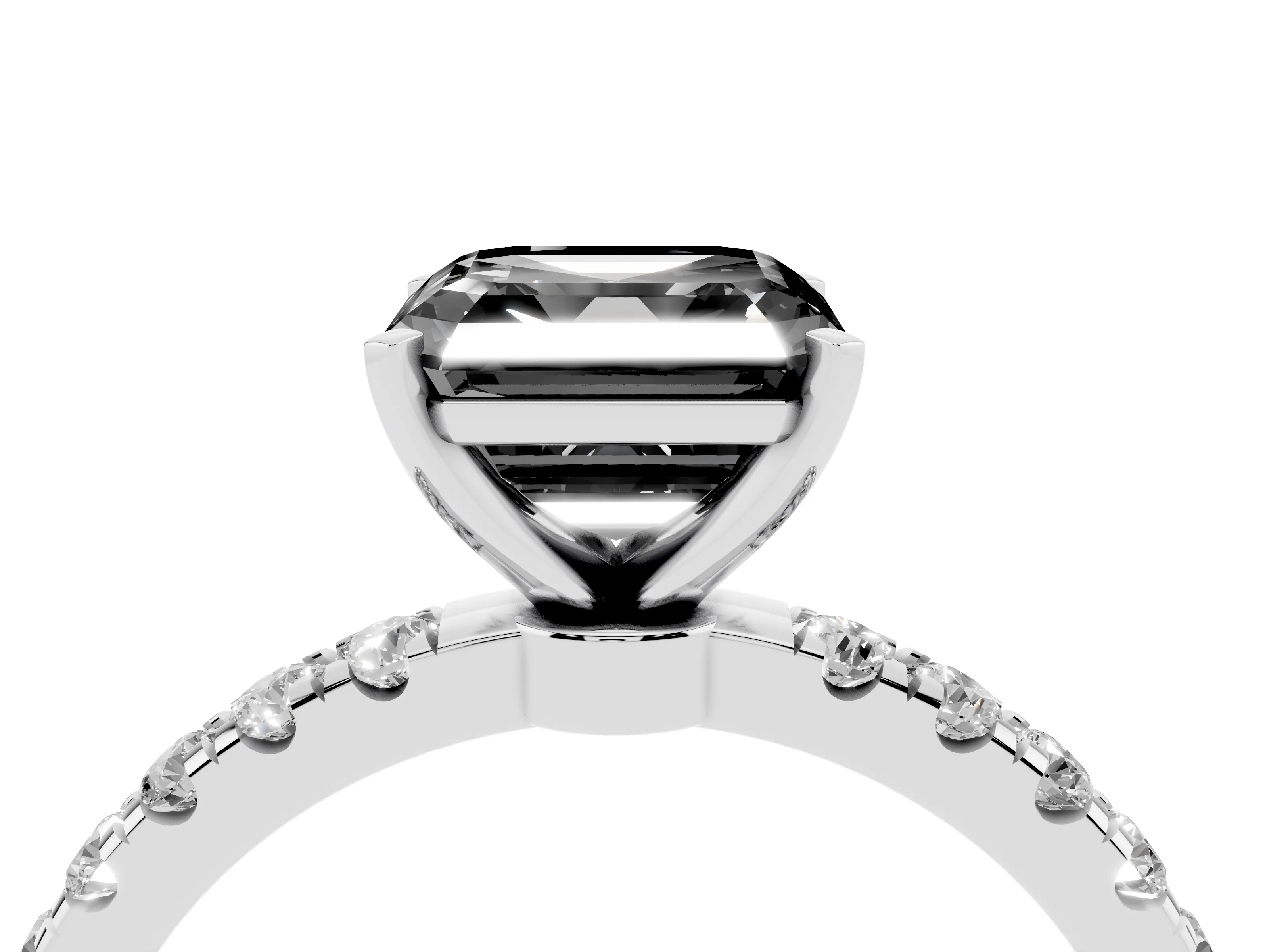Fancy Black Asscher Cut Diamond Solitaire Ring Set in Silver with Pavé Accents and Prong Setting