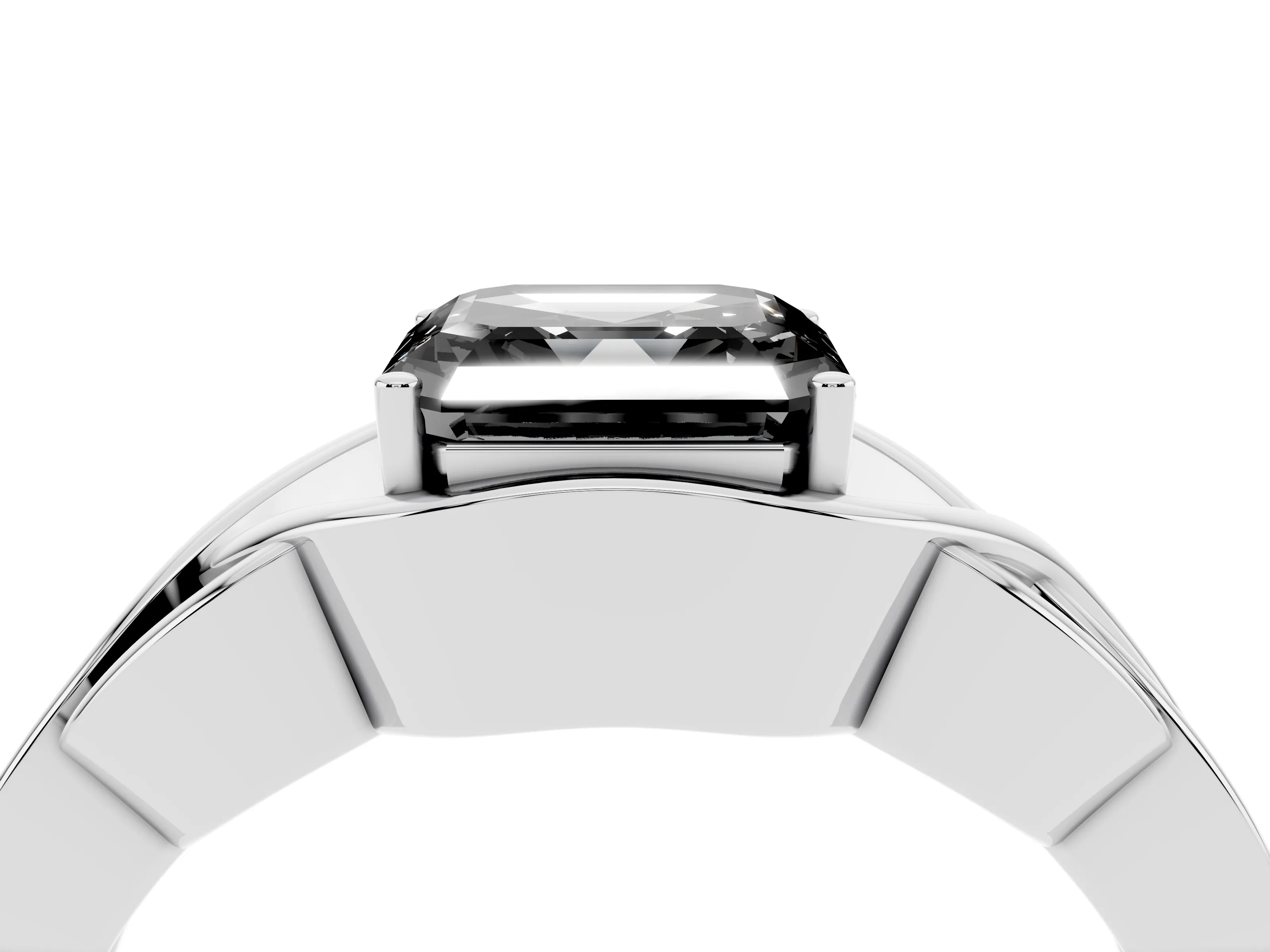 Fancy Black Asscher Cut Diamond Solitaire Ring Set in Platinum with Intertwined Band