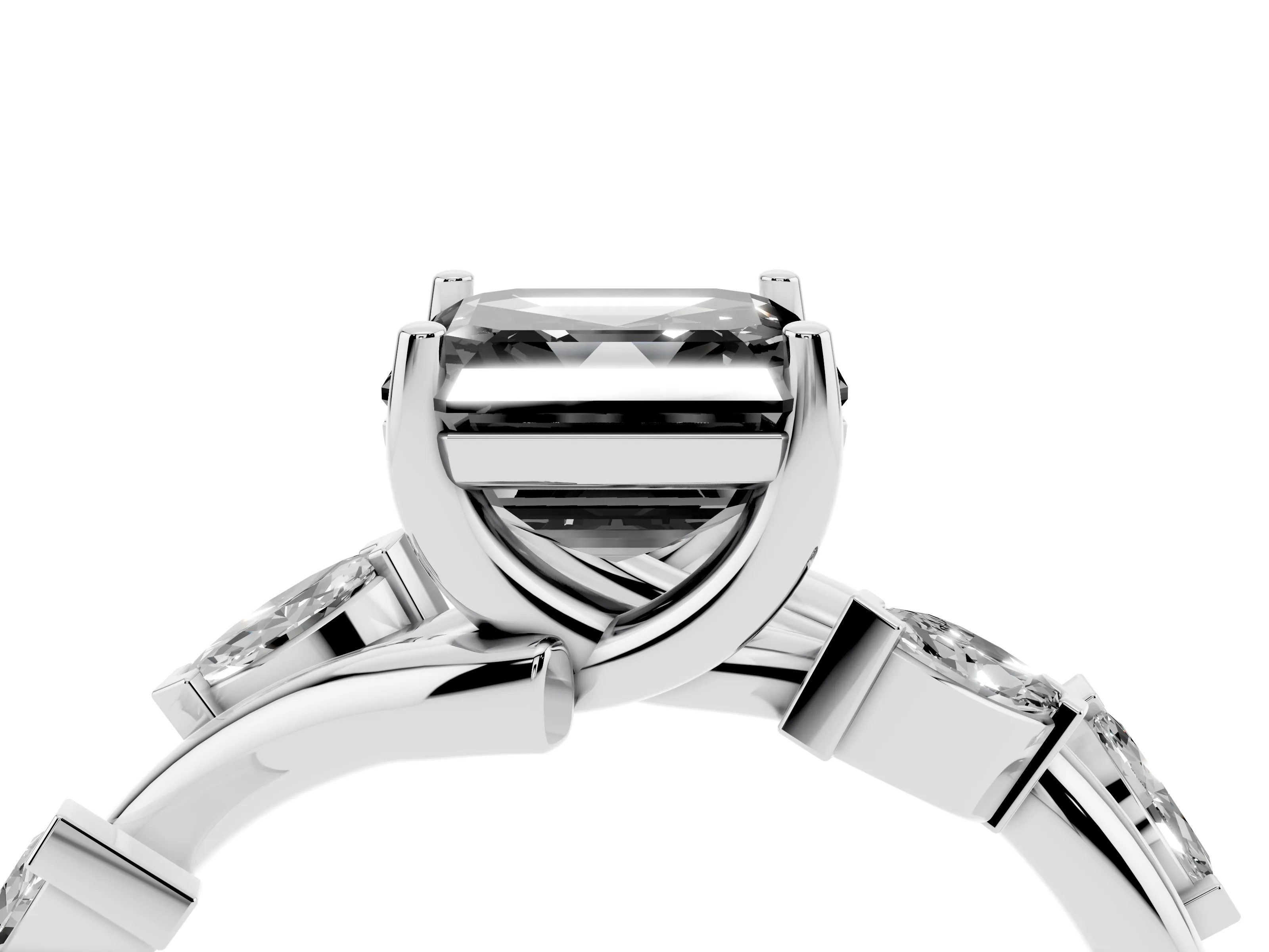 Fancy Black Asscher Cut Diamond Solitaire Ring Set in White gold with Twisted Marquise Accent Band