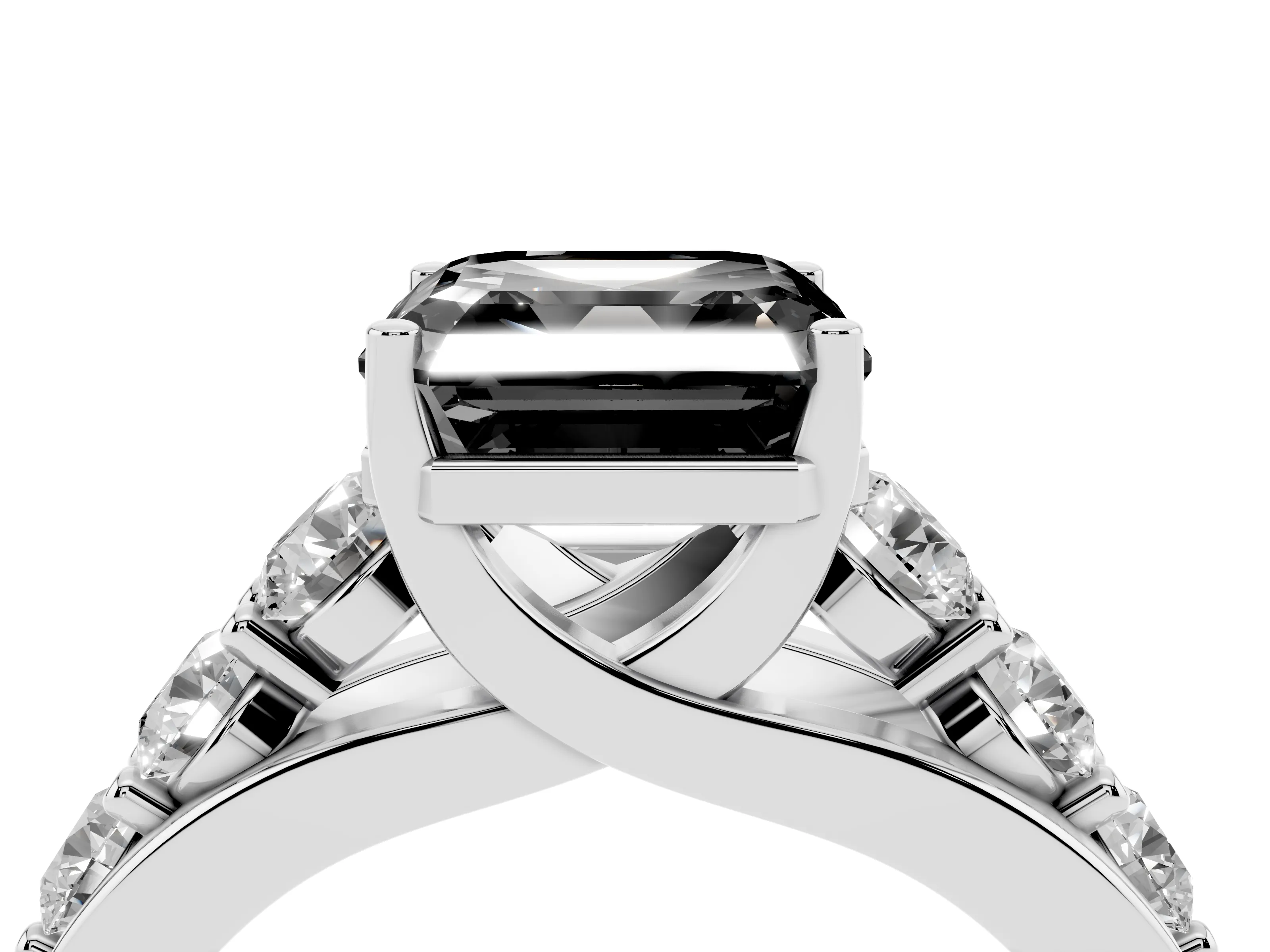 Fancy Black Asscher Cut Diamond Pavé Engagement Ring Set in Silver with Prong Setting