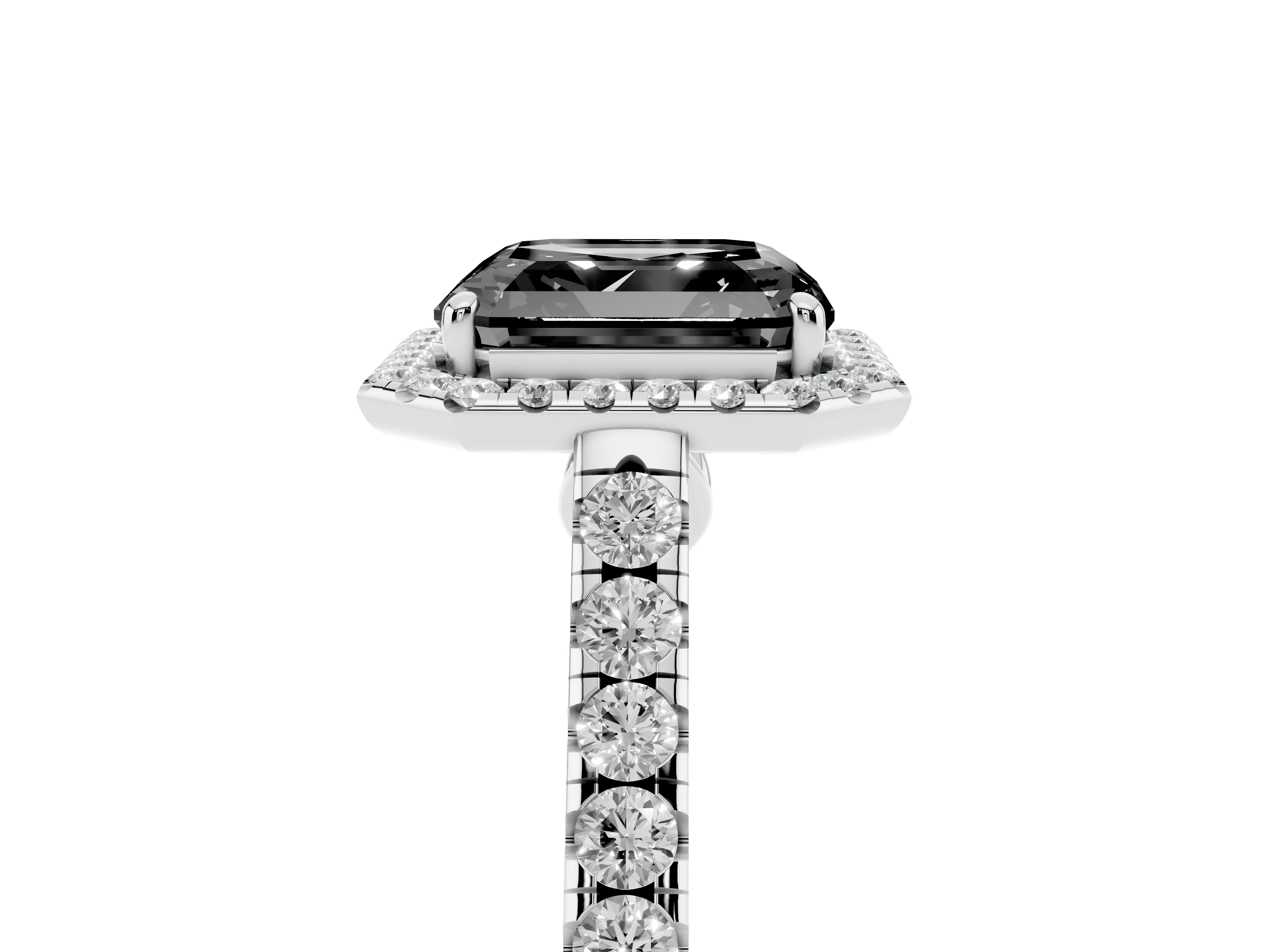 Fancy Black Asscher Cut Diamond Halo Pavé Engagement Ring Set in White gold with Prong Setting