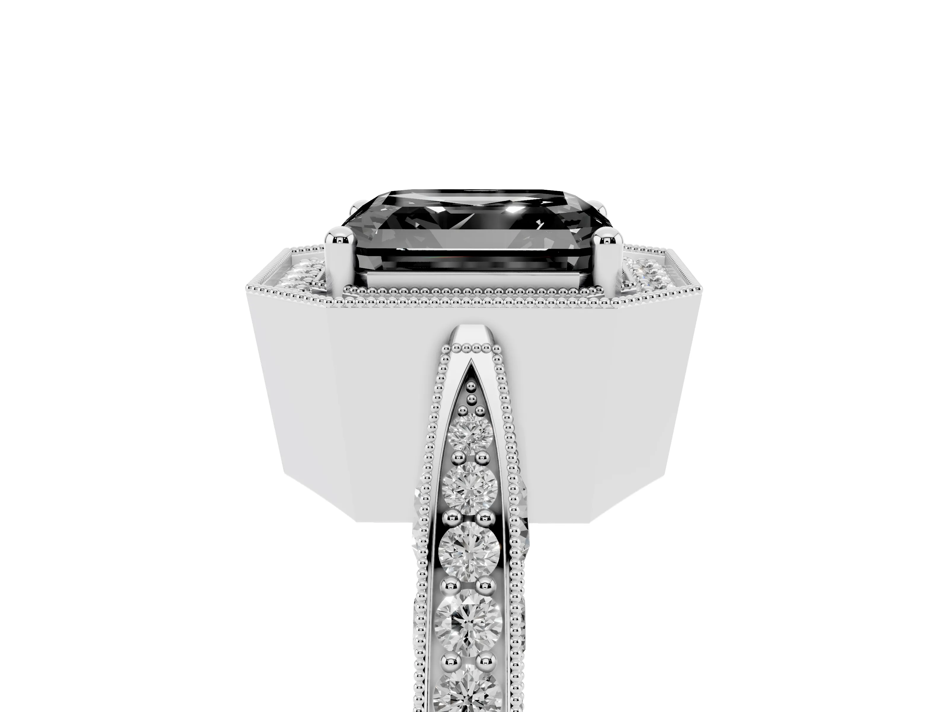 Fancy Black Asscher Cut Diamond Halo Engagement Ring Set in Platinum with Accent Split Shank Band