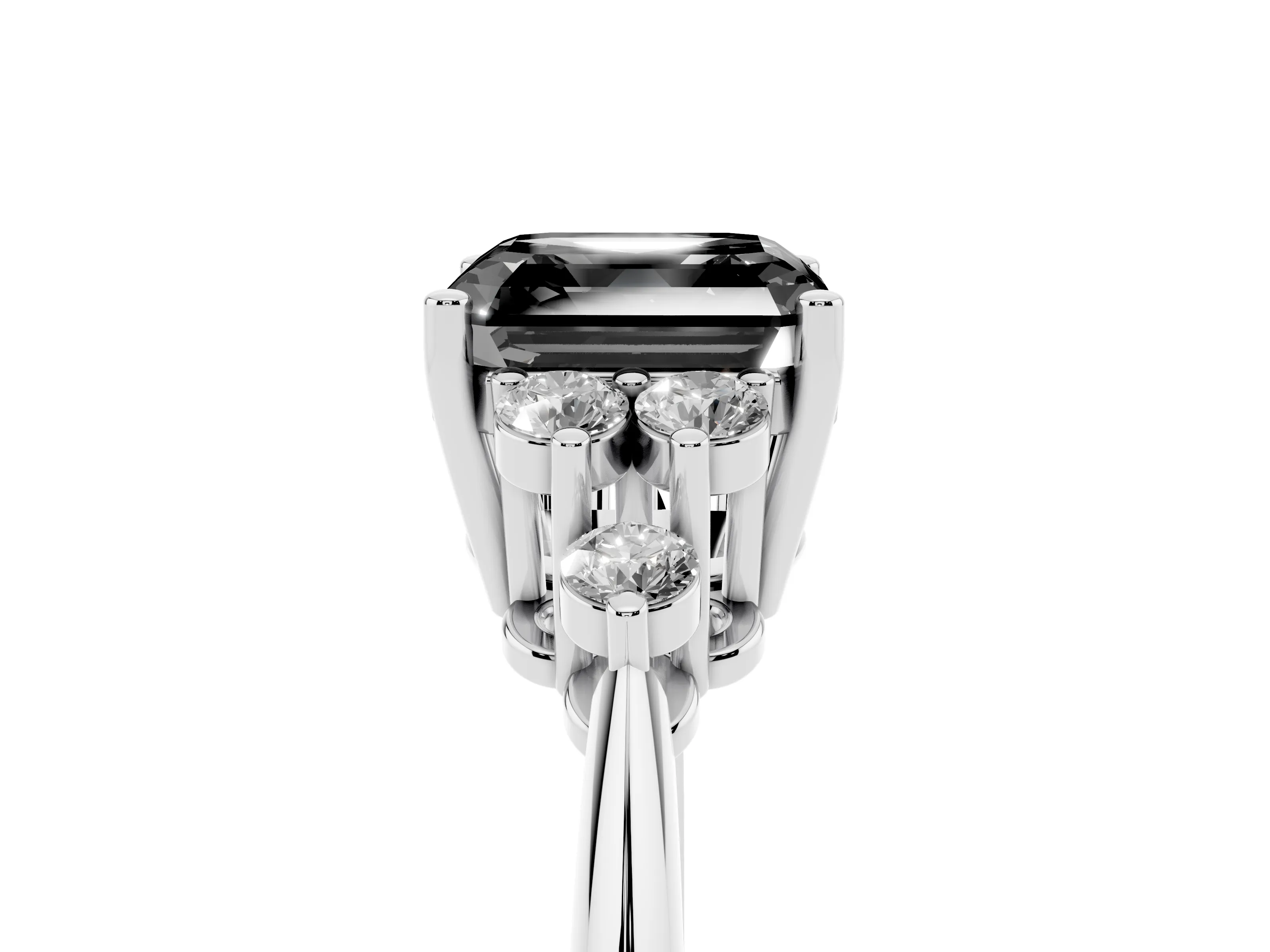 Fancy Black Asscher Cut Diamond Cluster Ring Set in White gold with Plain Band and Prong Setting