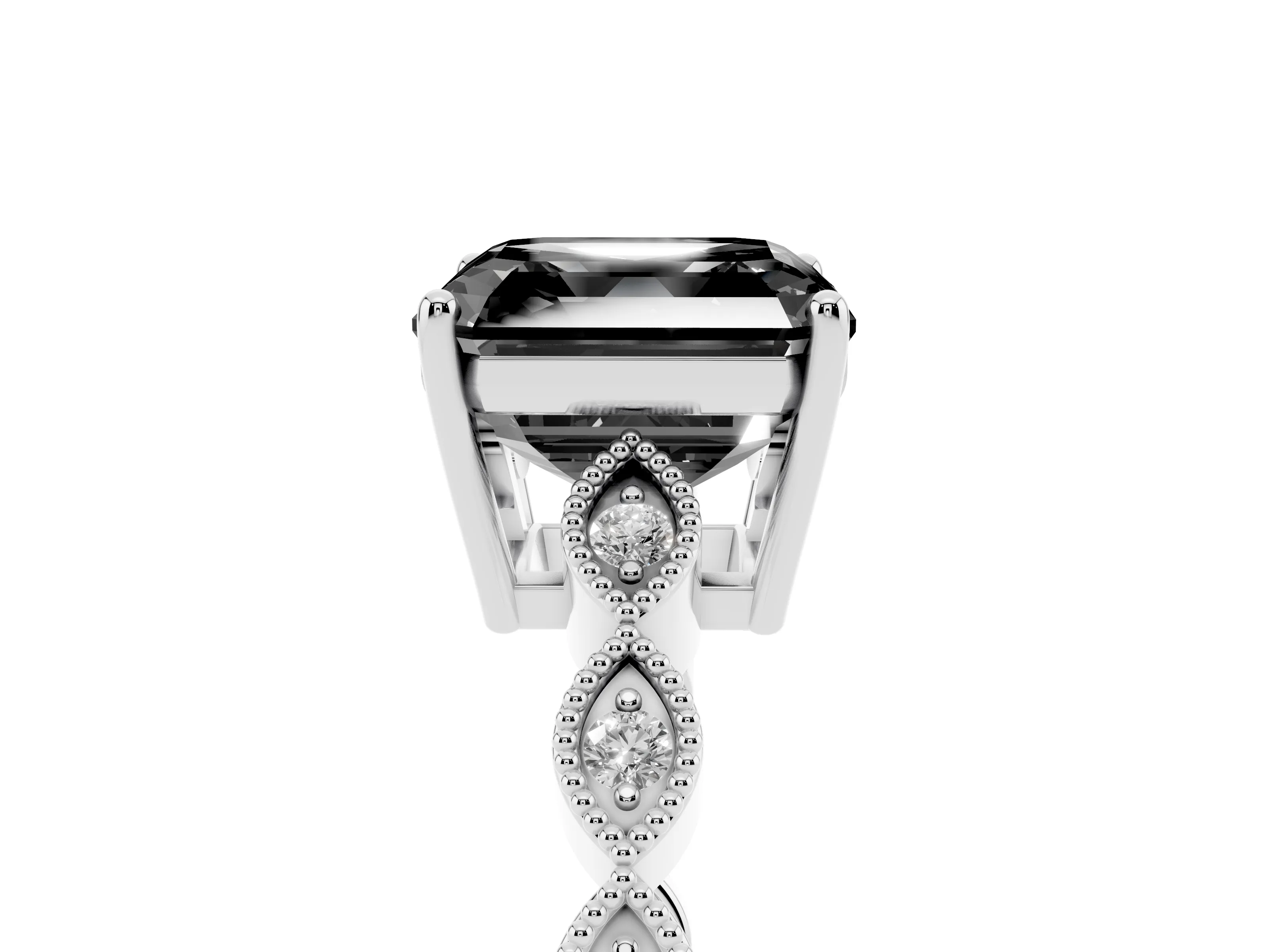 Fancy Black Asscher Cut Diamond Solitaire Ring Set in Silver with Infinity Twist Pavé Band