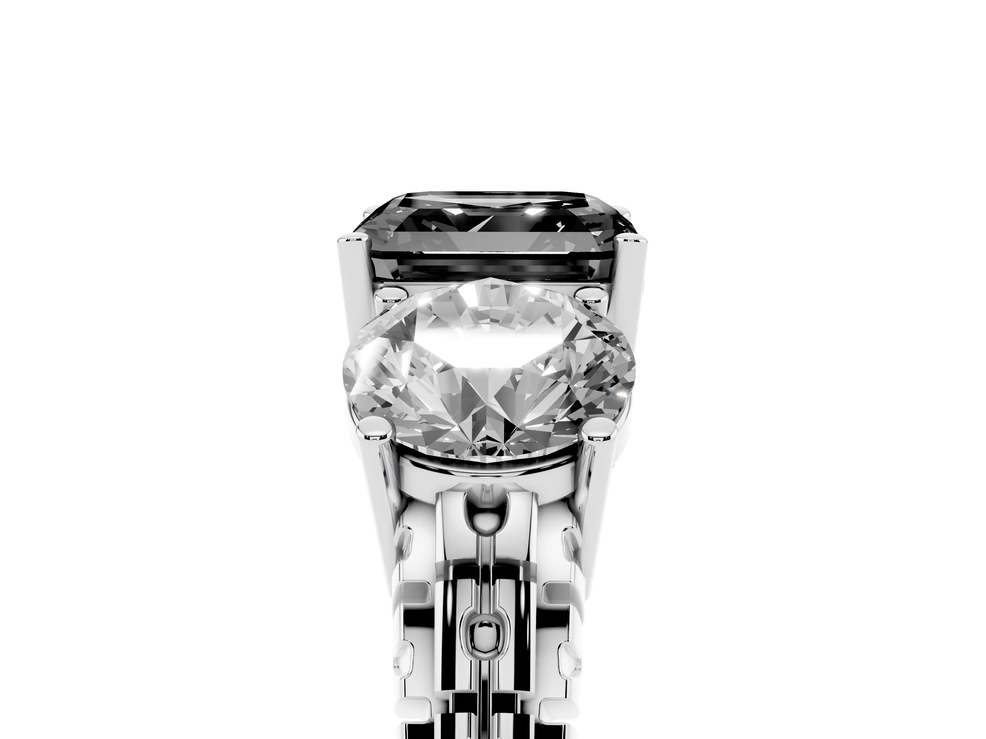 Fancy Black Asscher Cut Diamond Three-Stone Ring Set in Silver with Channel-Set Accent Band