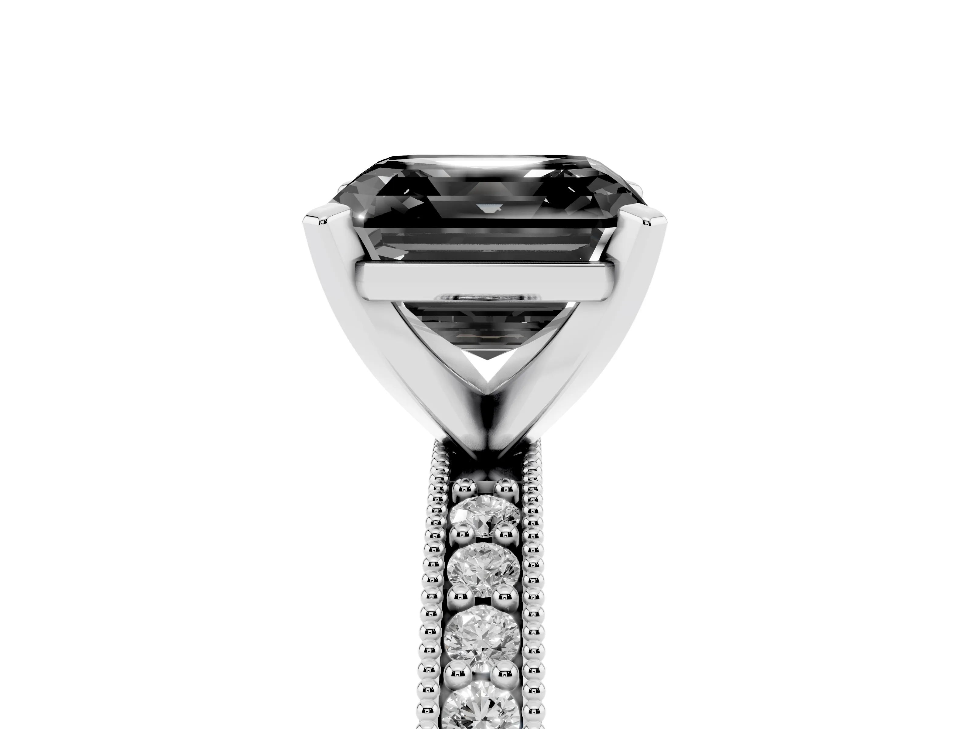 Fancy Black Asscher Cut Diamond Milgrain Pavé Engagement Ring Set in Platinum with Prong Setting