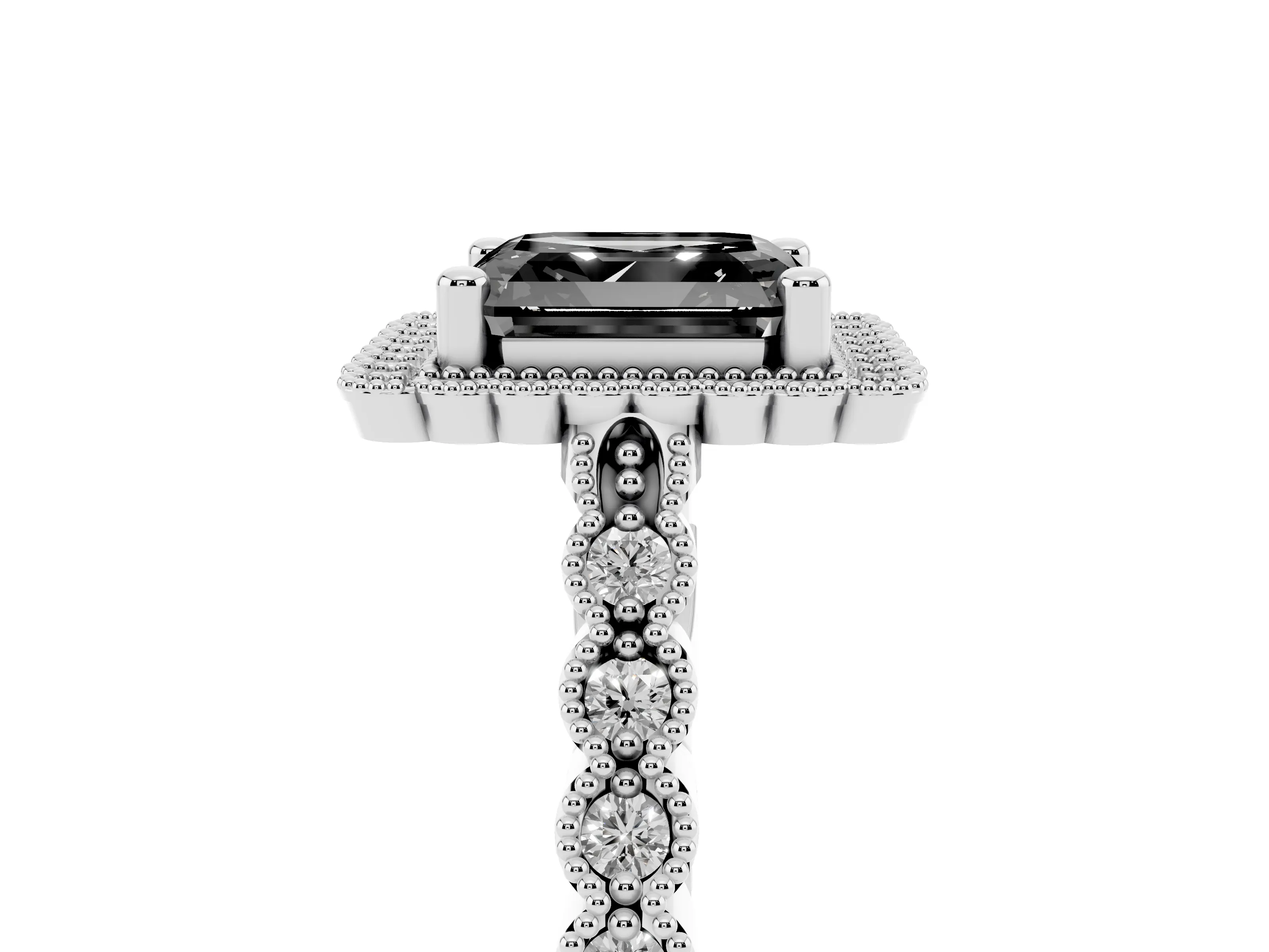 Fancy Black Asscher Cut Diamond Halo Ring Set in Platinum with Pavé Milgrain Band