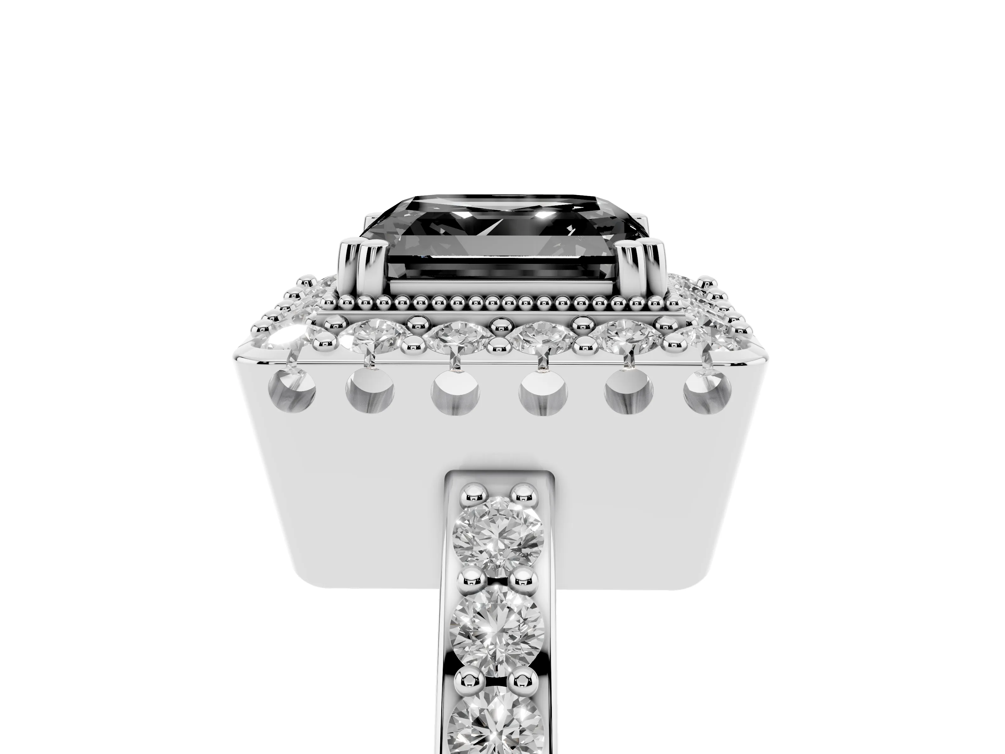Fancy Black Asscher Cut Diamond Halo Ring Set in Silver with Pavé Shank and Prong Setting