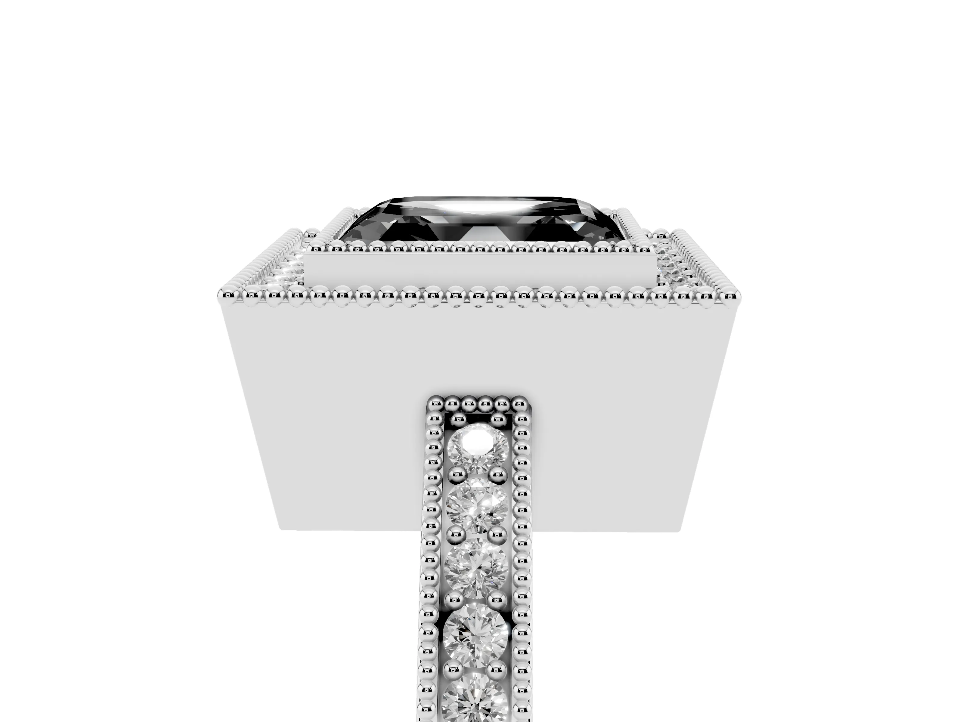 Fancy Black Asscher Cut Diamond Round Halo Ring Set in Silver with Pavé Band