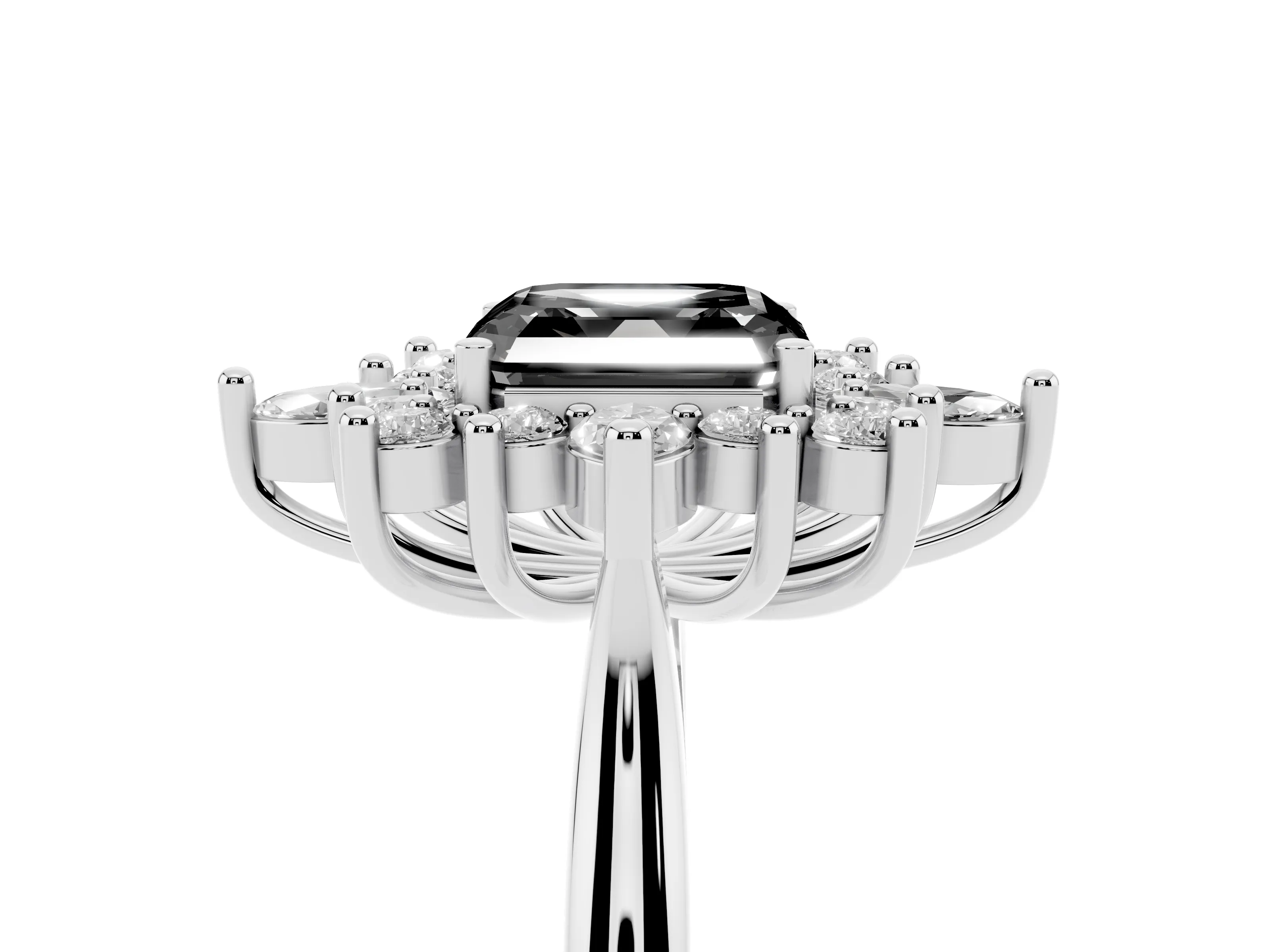 Fancy Black Asscher Cut Diamond Cluster Halo Ring Set in Silver with Marquise and Round Accents