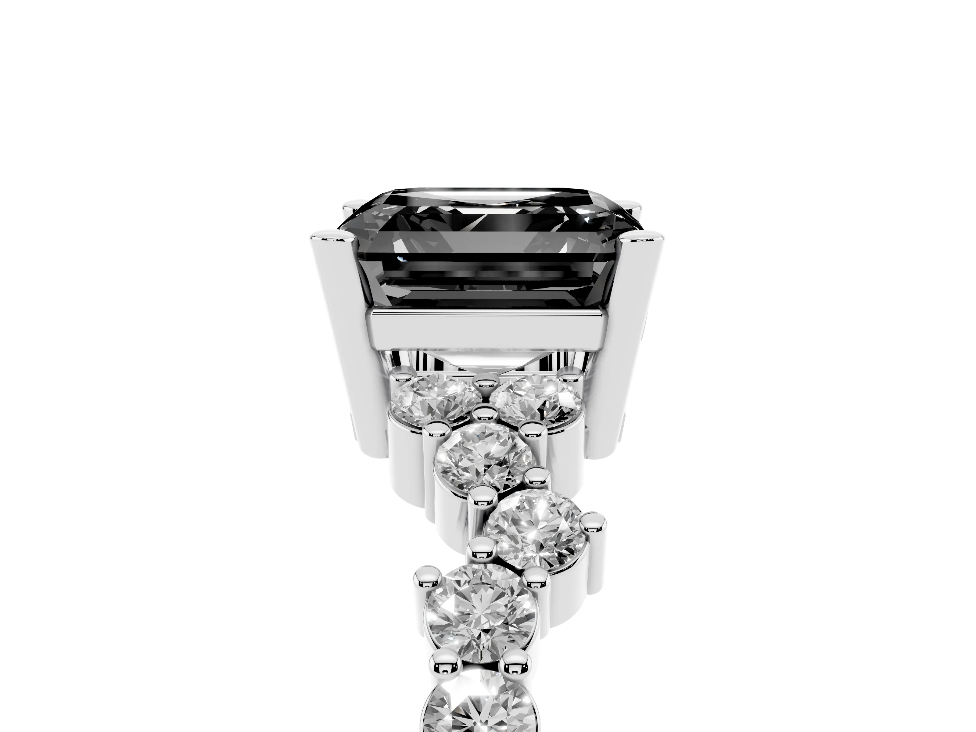 Fancy Black Asscher Cut Diamond Ring Set in Silver with Scattered Round Accents