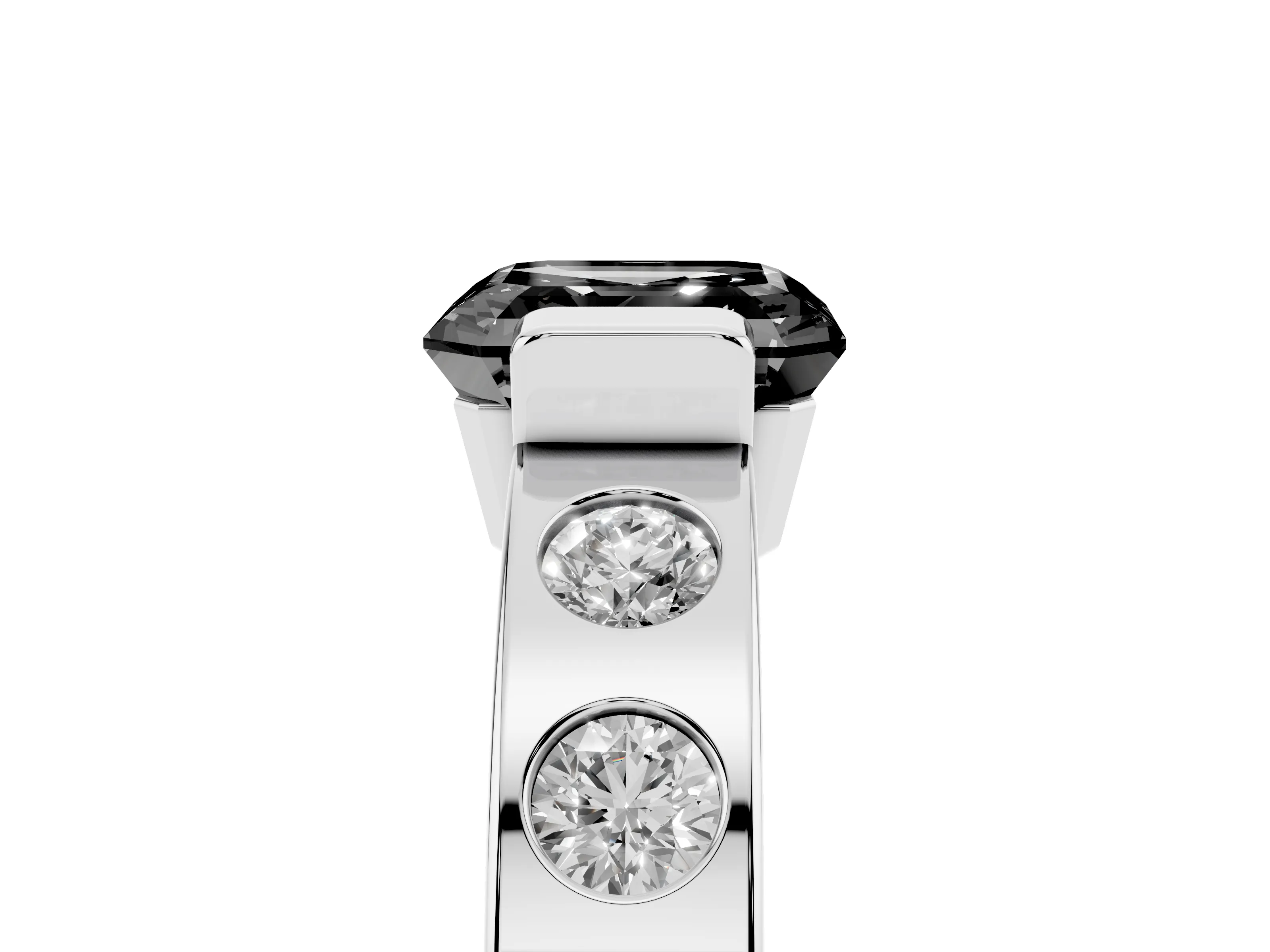 Fancy Black Asscher Cut Diamond Channel-Set Band Ring Set in Silver with Bezel Prong Setting