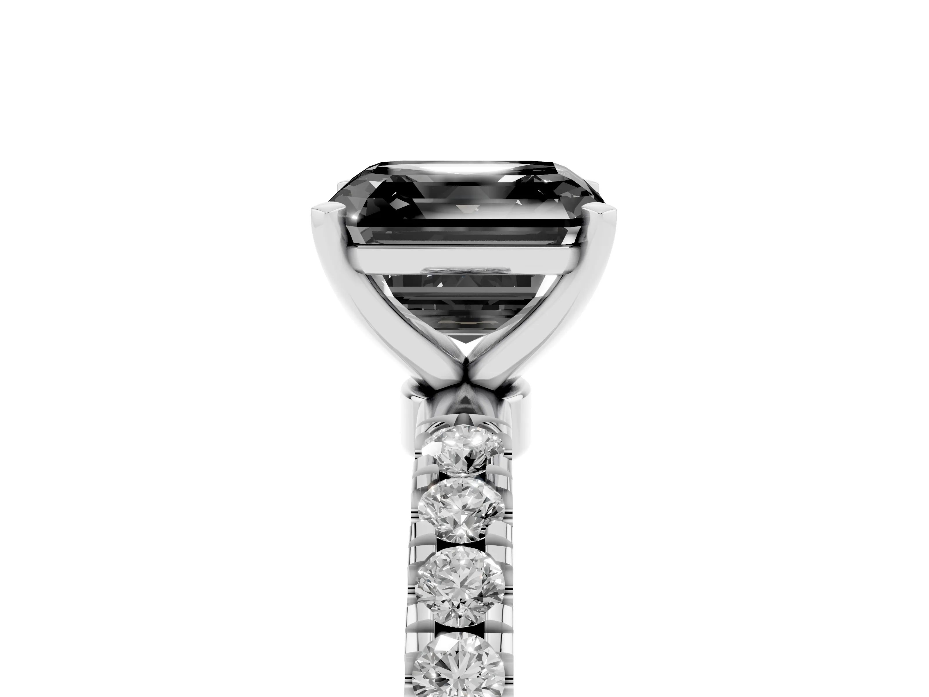 Fancy Black Asscher Cut Diamond Solitaire Ring Set in Silver with Pavé Accents and Prong Setting