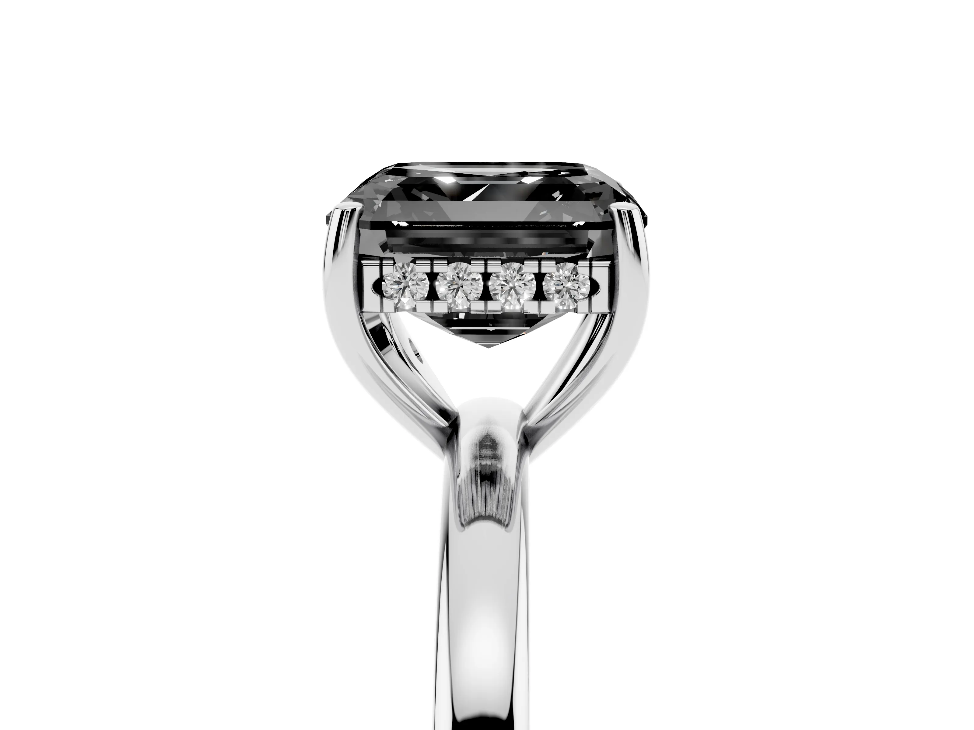 Fancy Black Asscher Cut Diamond Solitaire Ring Set in Silver with Plain Band and Prong Setting