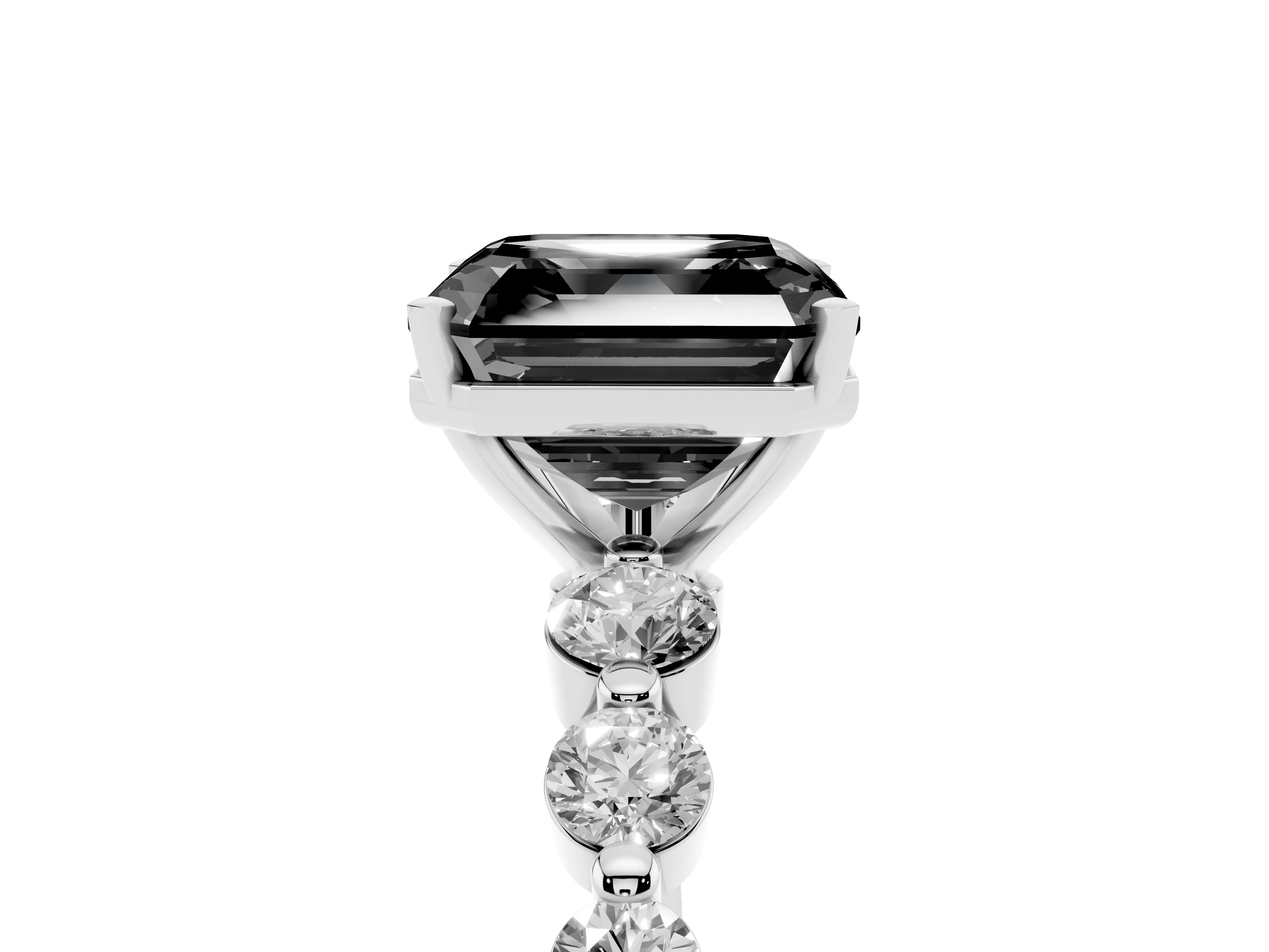 Fancy Black Asscher Cut Diamond Solitaire Ring Set in Platinum with Pavé Band and Prong Setting