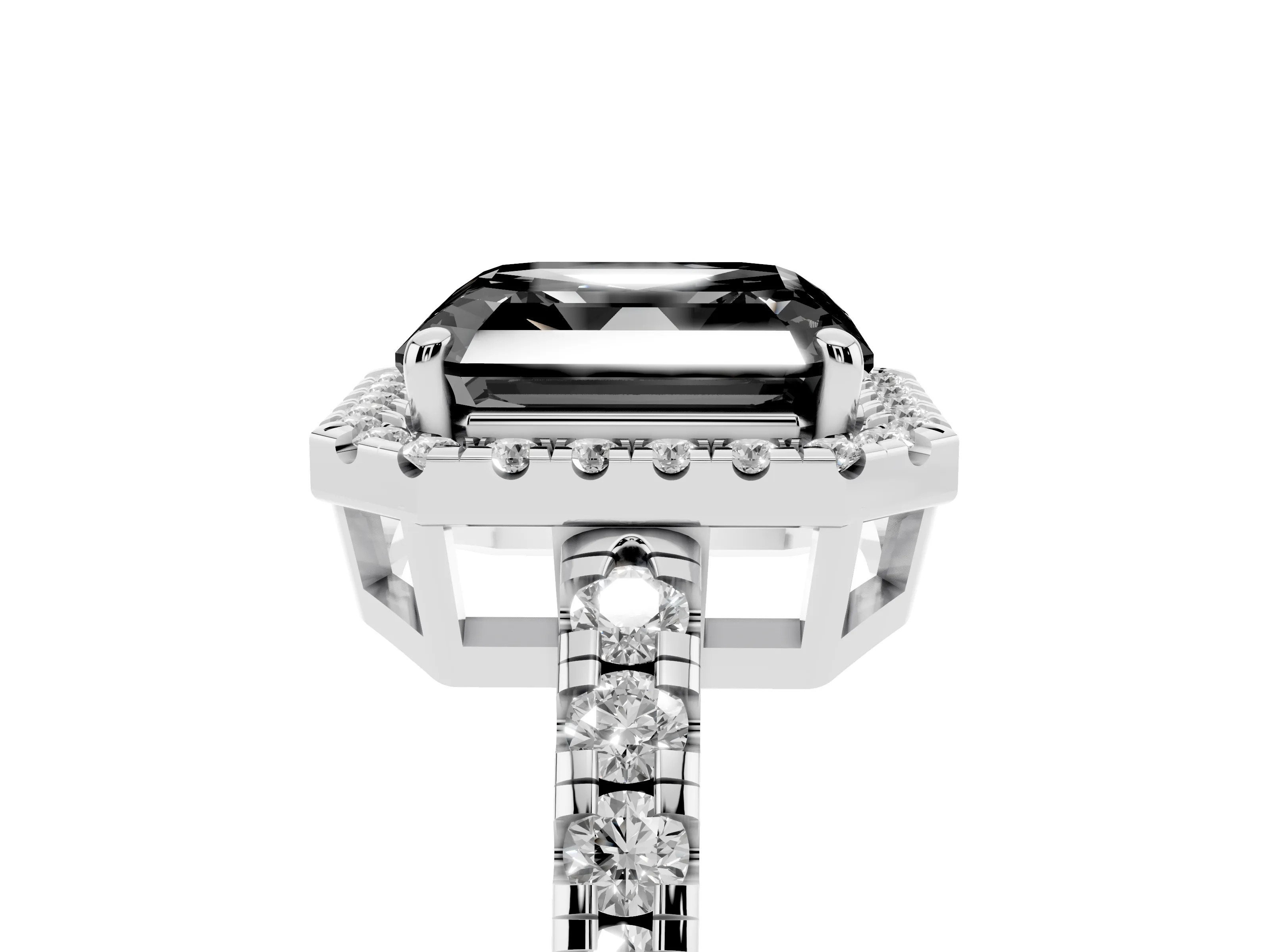Fancy Black Asscher Cut Diamond Halo Ring Set in Platinum with Delicate Pavé Band and Prong Setting