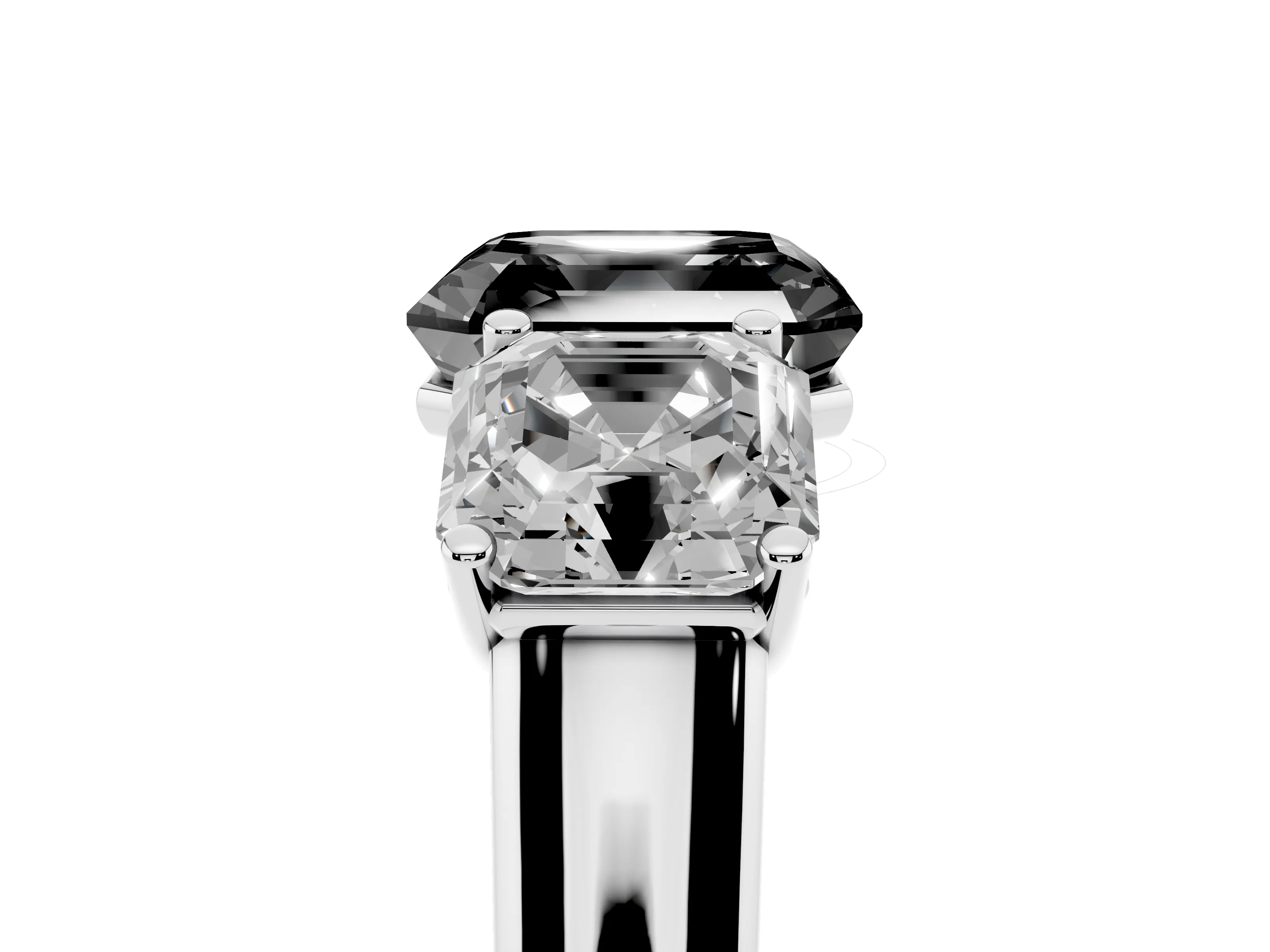 Fancy Black Asscher Cut Diamond Three-Stone Ring Set in White gold with Plain Polished Band
