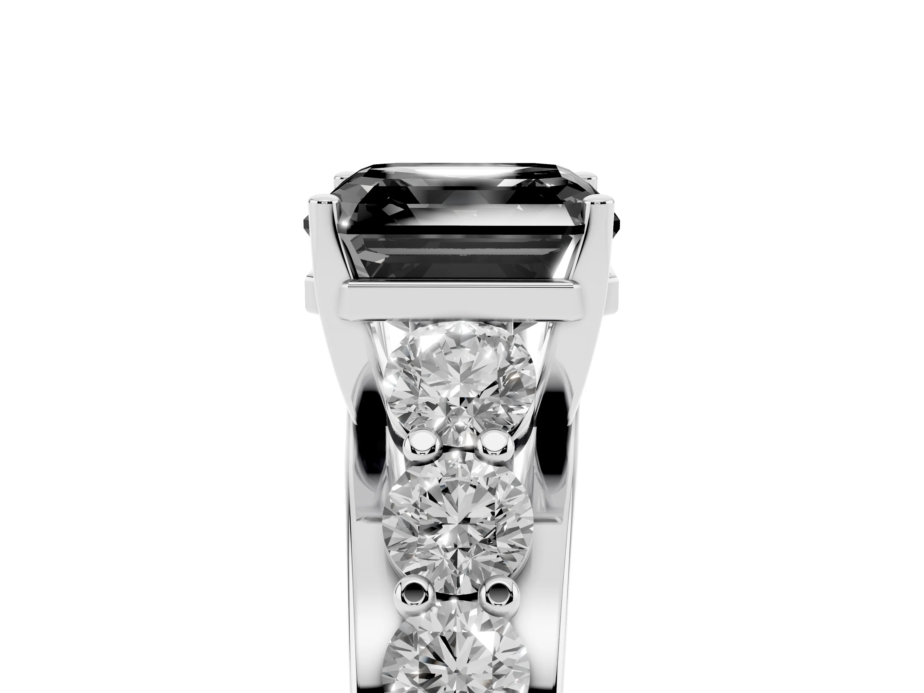 Fancy Black Asscher Cut Diamond Pavé Engagement Ring Set in Silver with Prong Setting