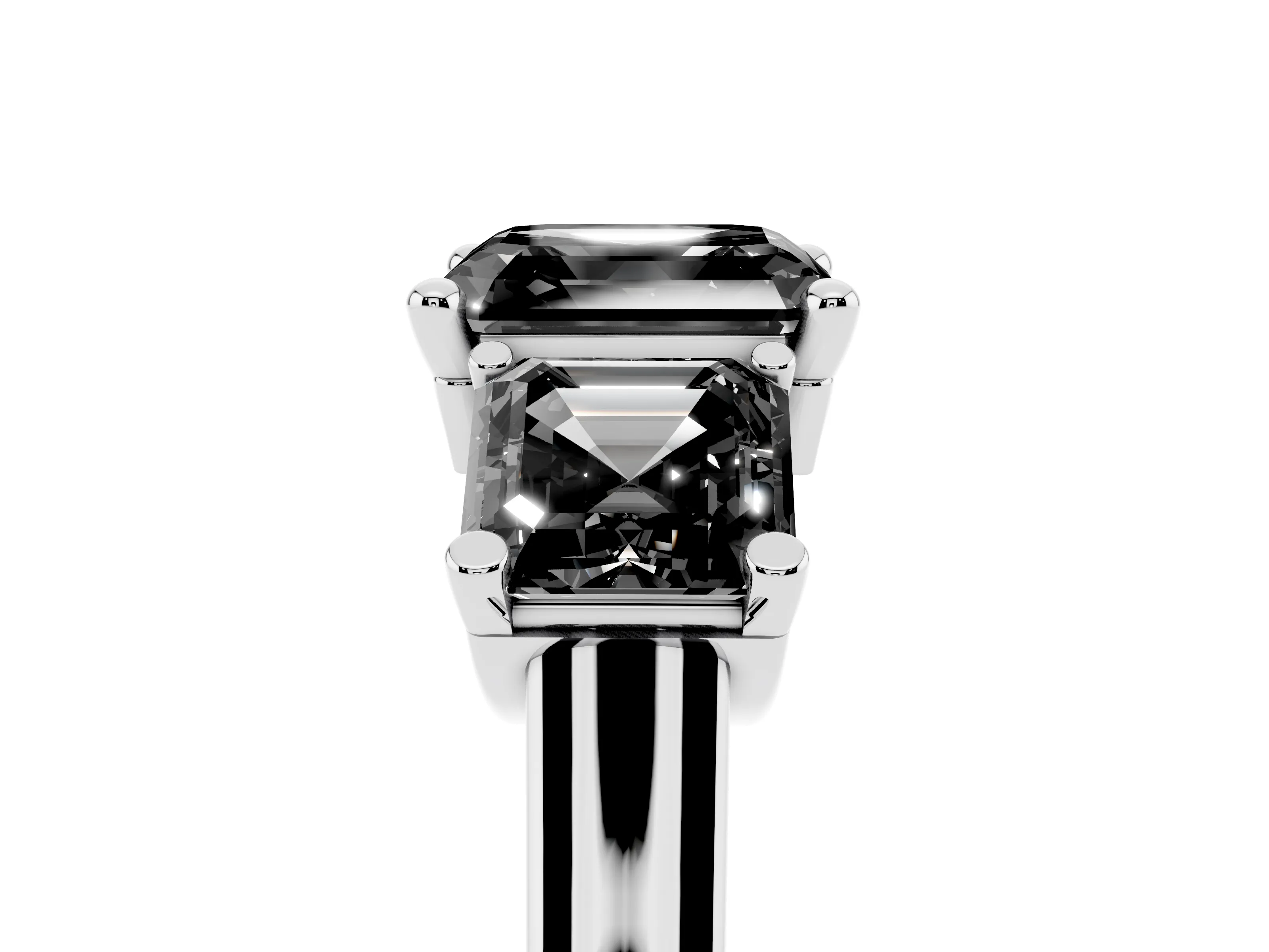 Fancy Black Asscher Cut Diamond Three-Stone Trellis Ring Set in White gold with Comfort Fit Band