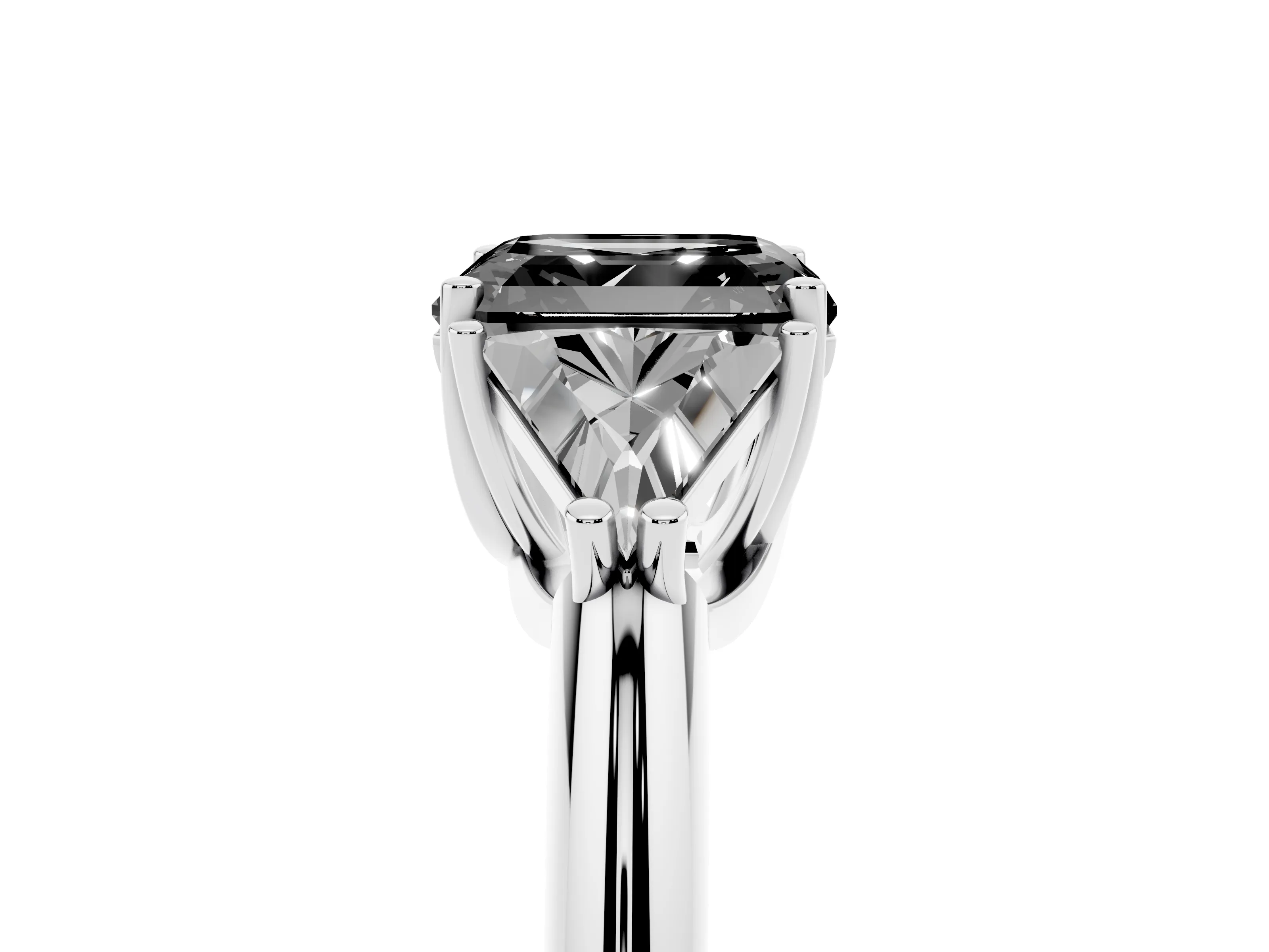 Fancy Black Asscher Cut Diamond Three-Stone Engagement Ring Set in Platinum with Trillion Side Stones