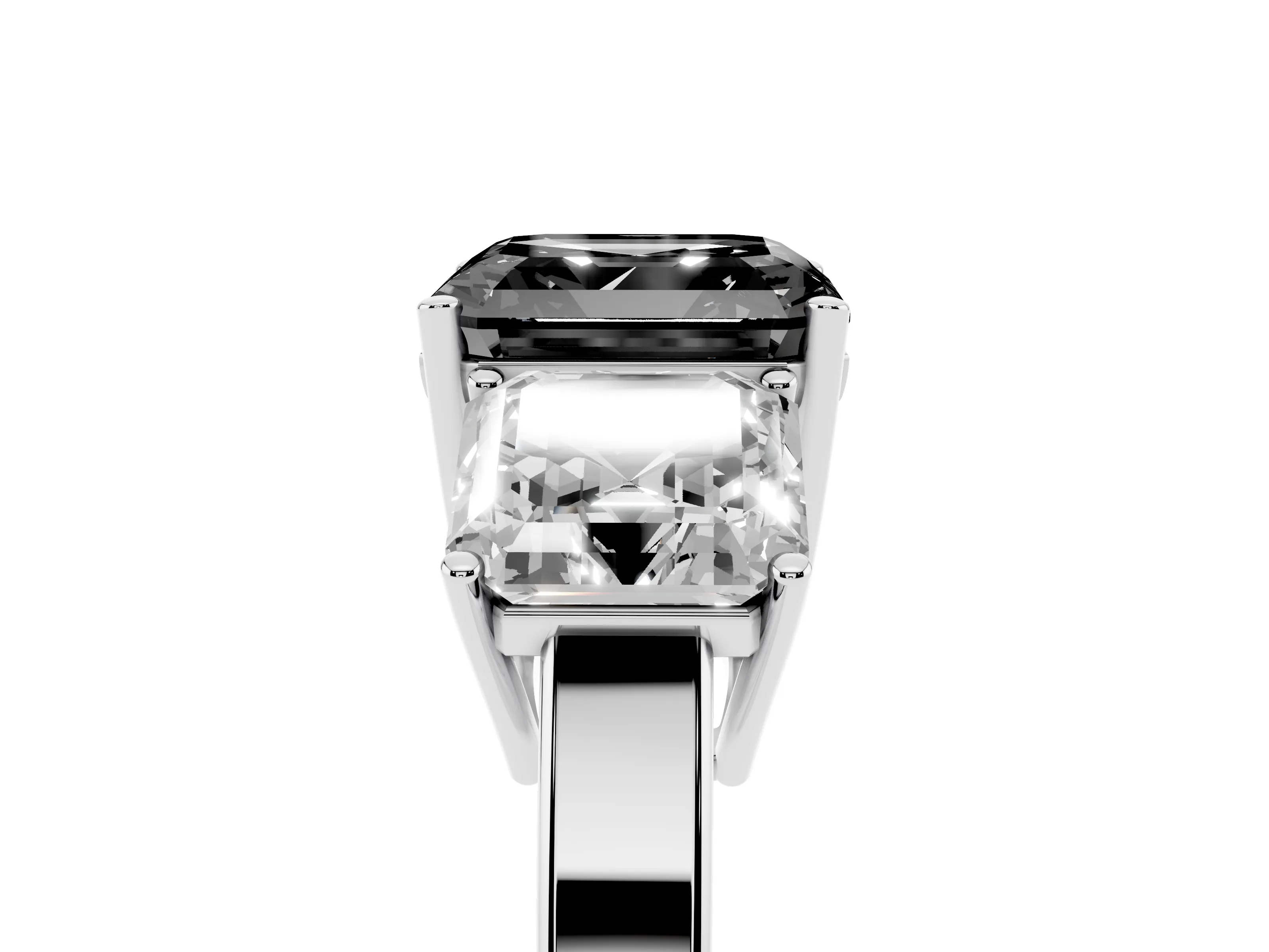 Fancy Black Asscher Cut Diamond Three-Stone Engagement Ring Set in White gold with Flat Band