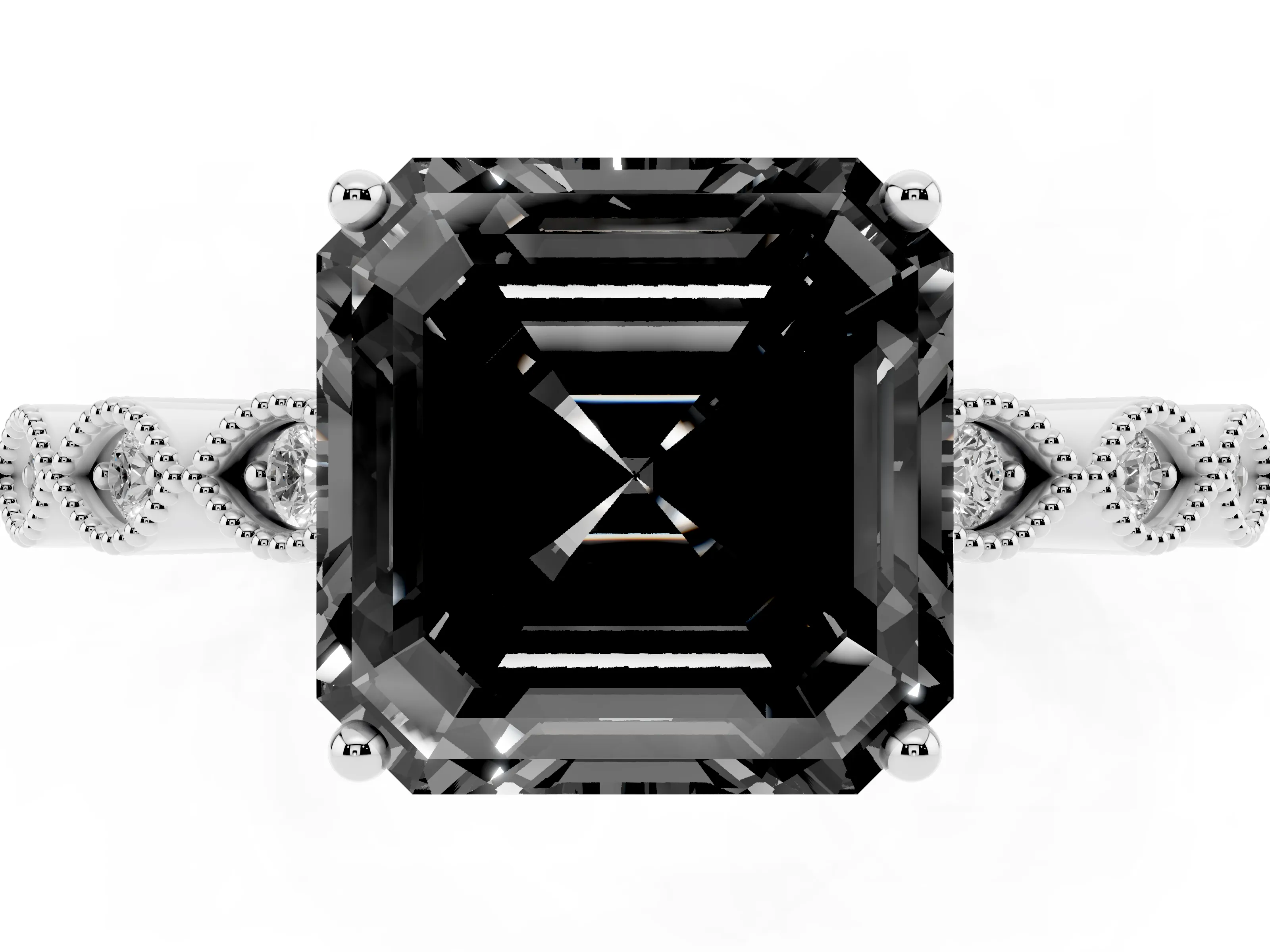 Fancy Black Asscher Cut Diamond Solitaire Ring Set in Silver with Infinity Twist Pavé Band