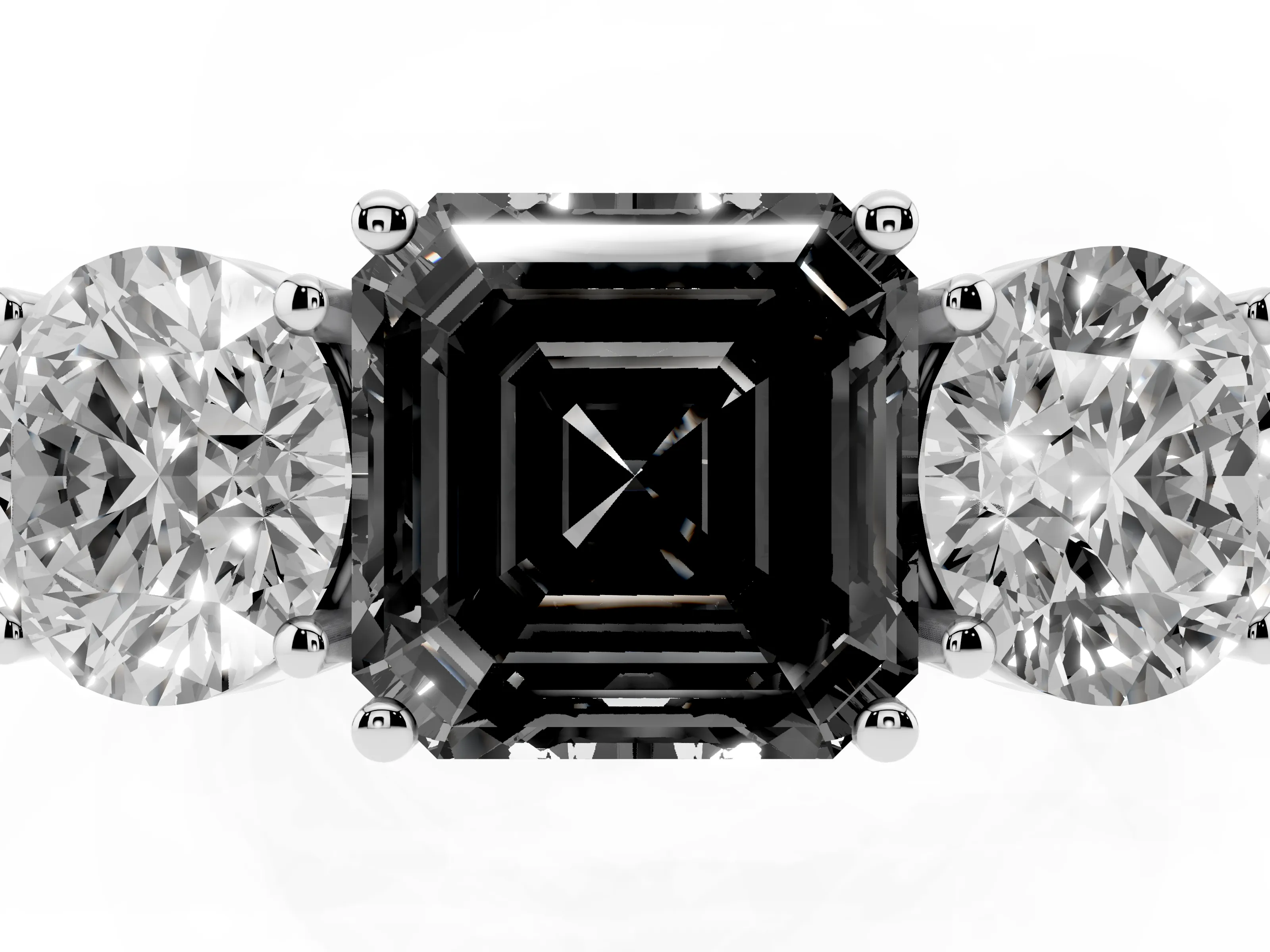 Fancy Black Asscher Cut Diamond Three-Stone Ring Set in Silver with Channel-Set Accent Band