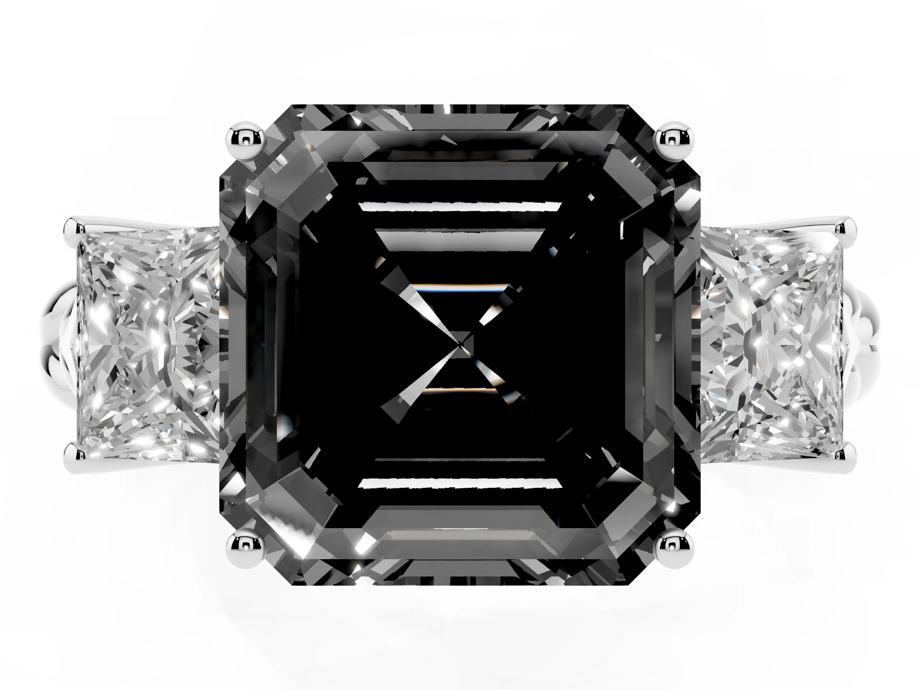 Fancy Black Asscher Cut Diamond Three-Stone Ring Set in Silver with Braided Band