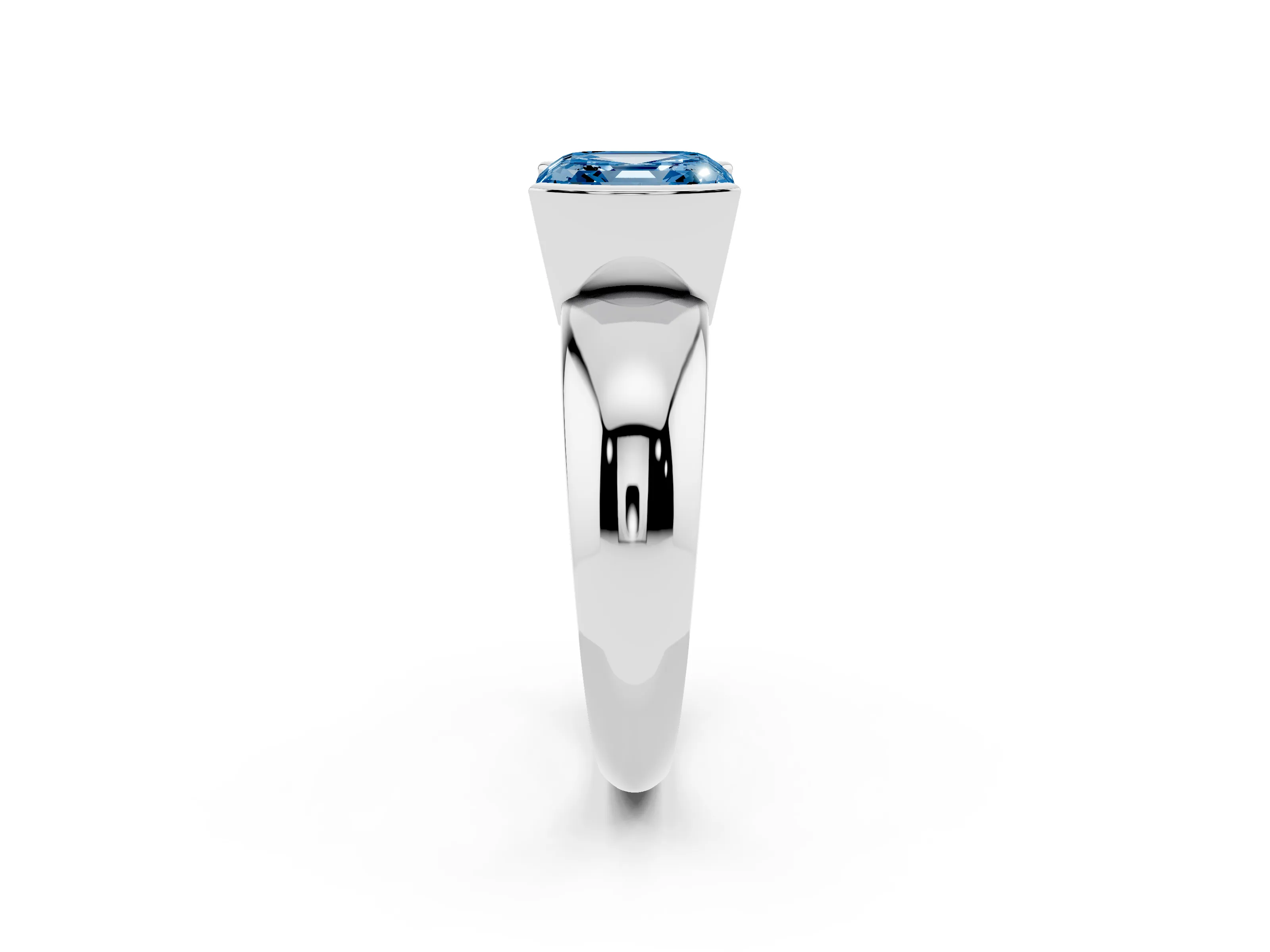 Fancy Blue Asscher Cut Diamond Solitaire Tension Set Ring Set in Platinum with Wide Band