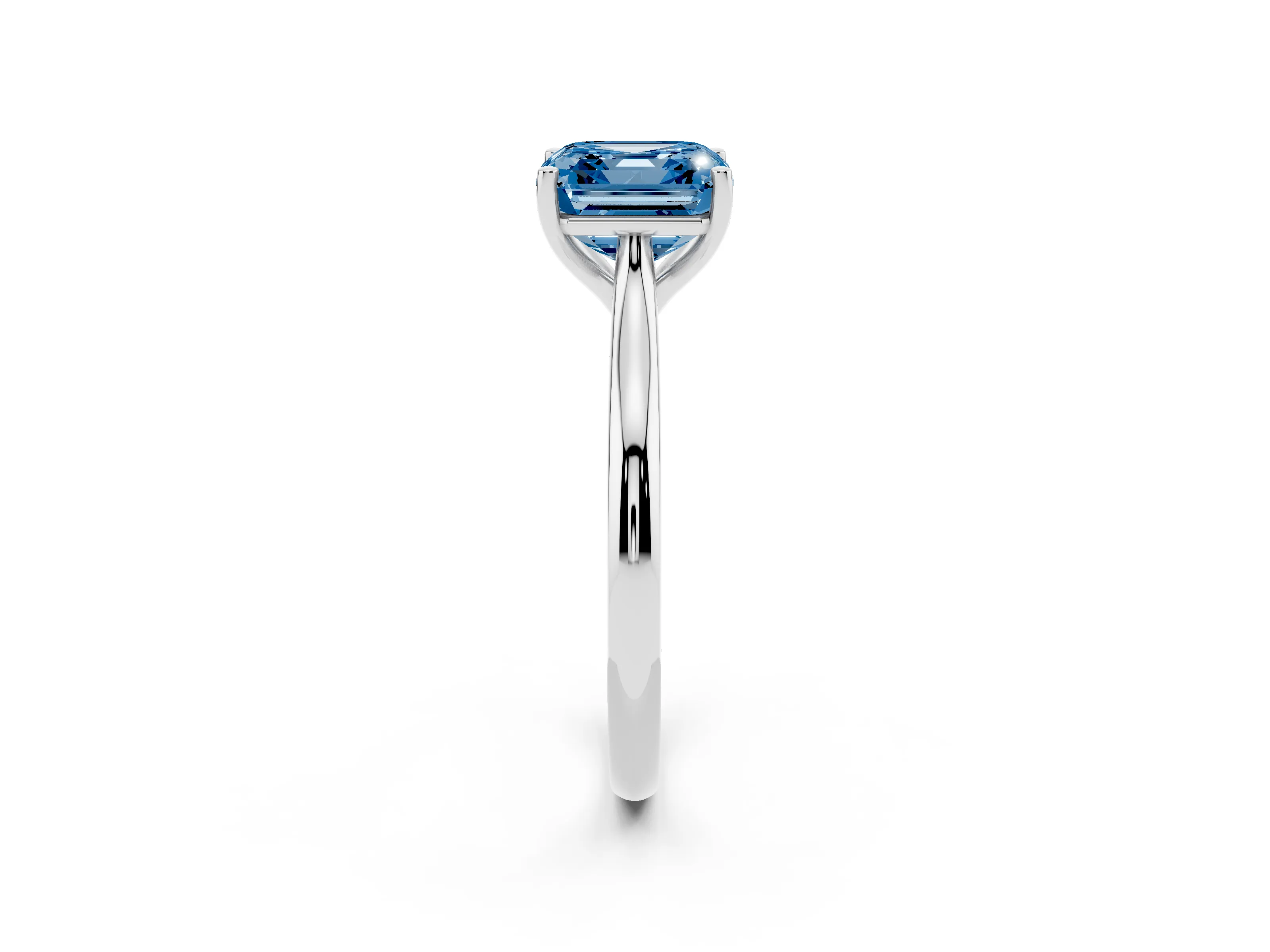 Fancy Blue Asscher Cut Diamond Solitaire Ring Set in Silver with Cathedral Band and Prong Setting