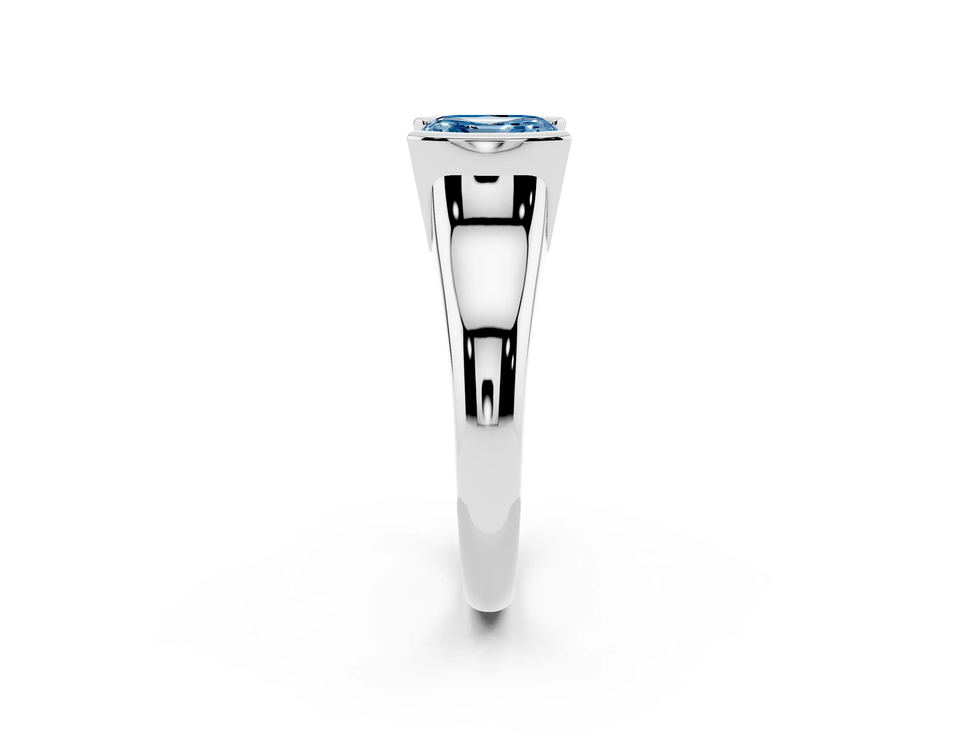 Fancy Blue Asscher Cut Diamond Solitaire Tension Set Ring Set in White gold with Split Shank Band